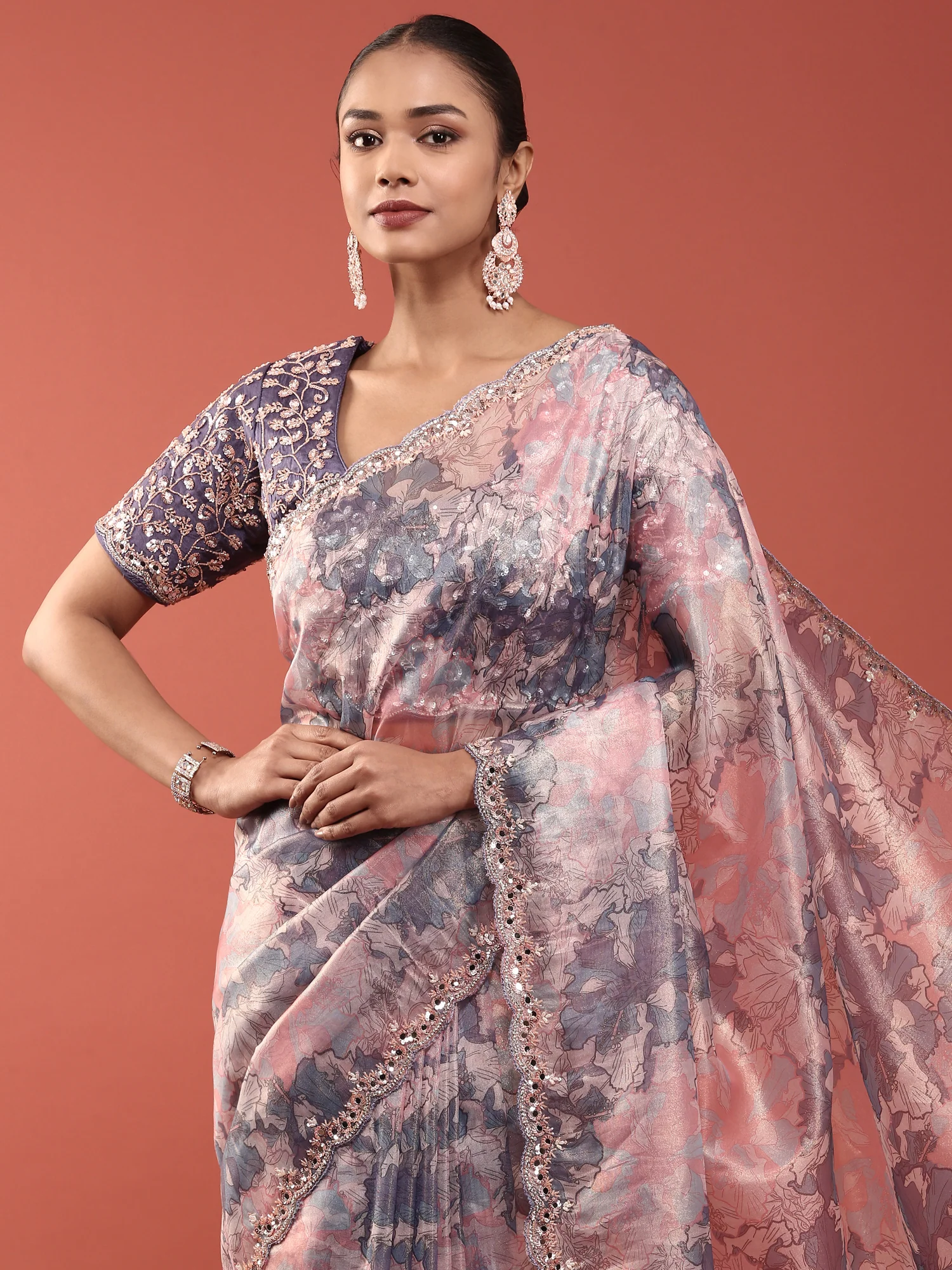 Purple Shimmer Weaved Saree With Readymade Blouse - Image 3