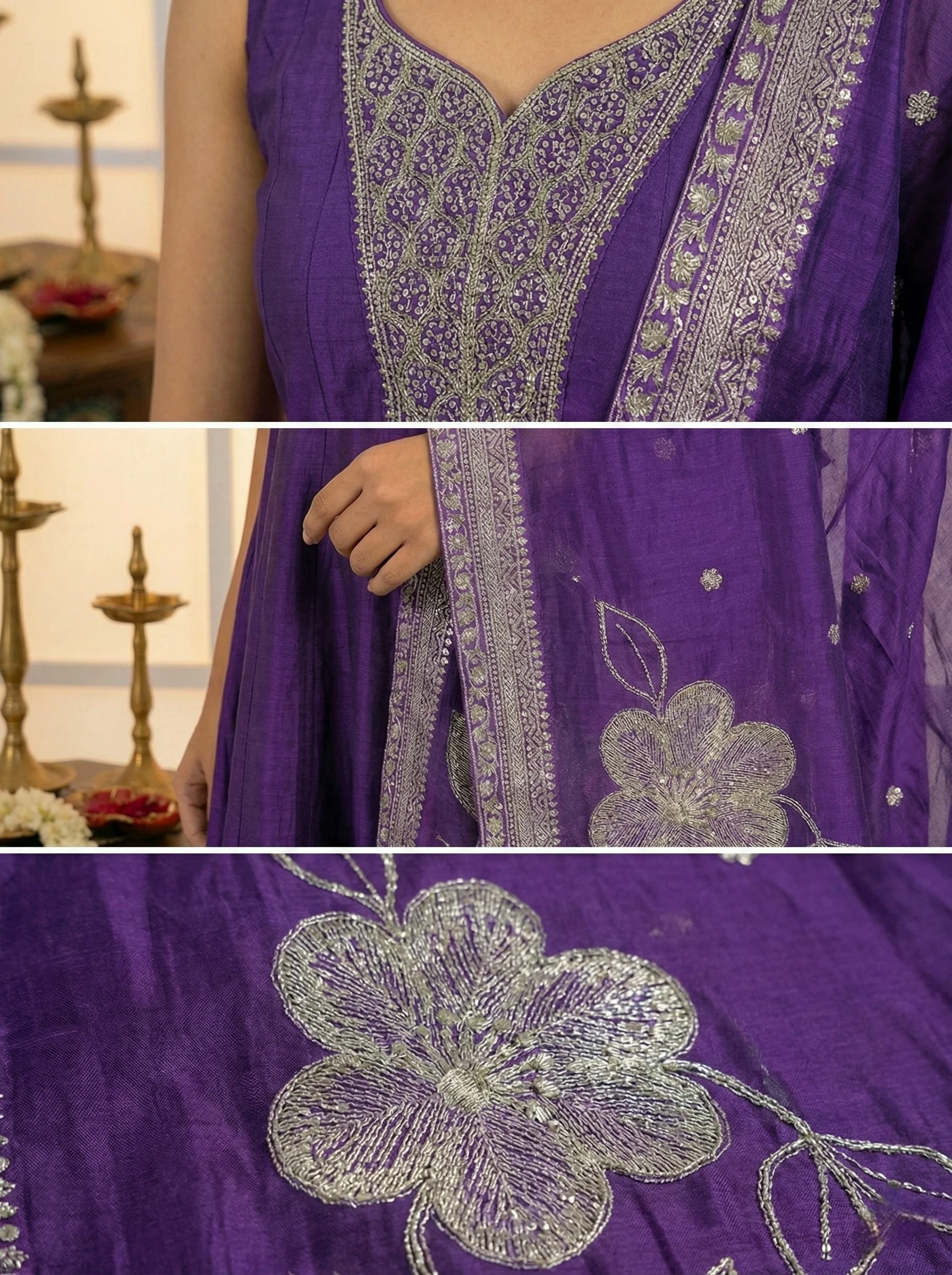 Purple Silk Hand Embroidered Suit Set - Image 7