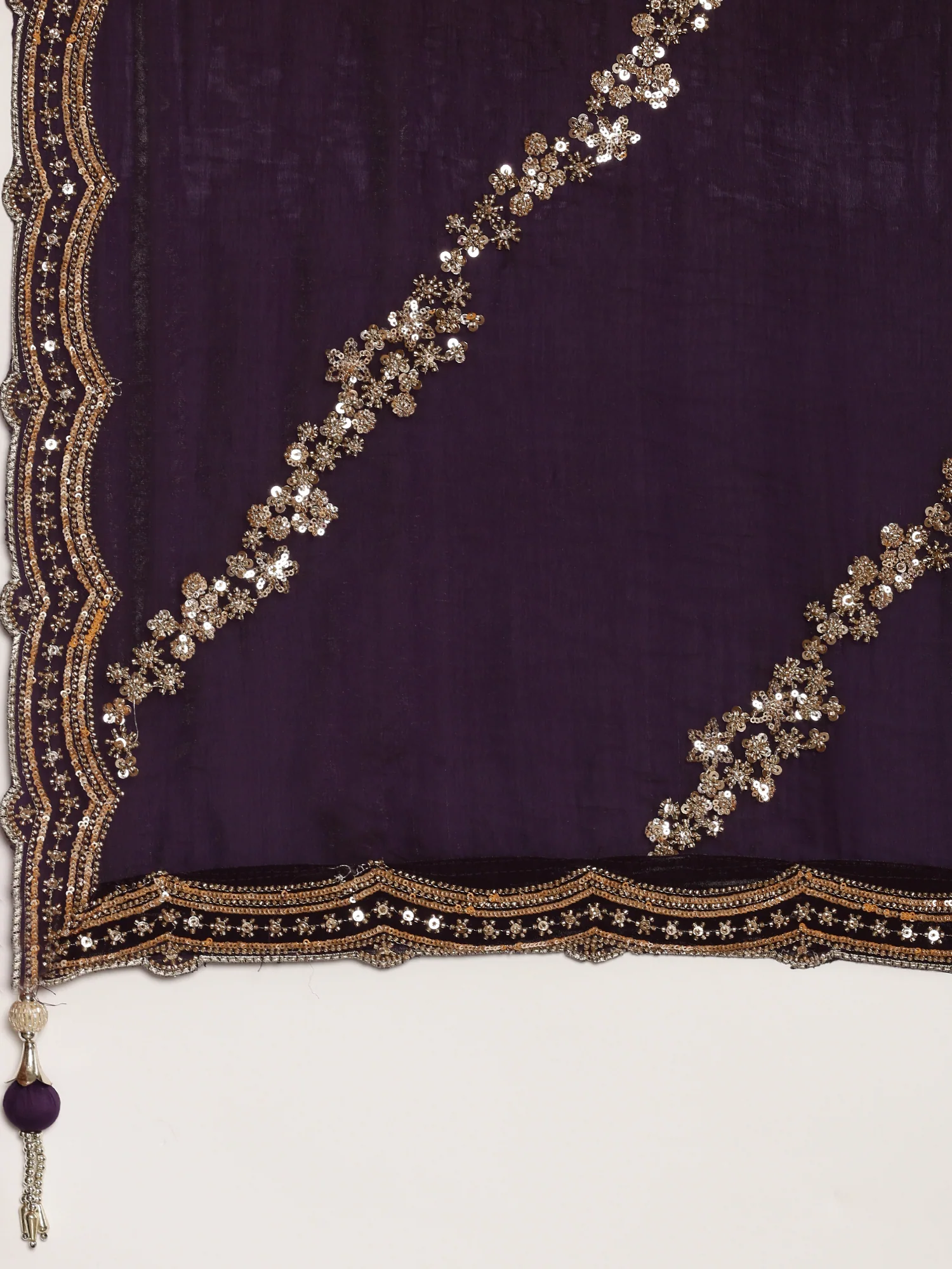 Purple Tissue Hand Embroidered Ghagra Set - Image 7