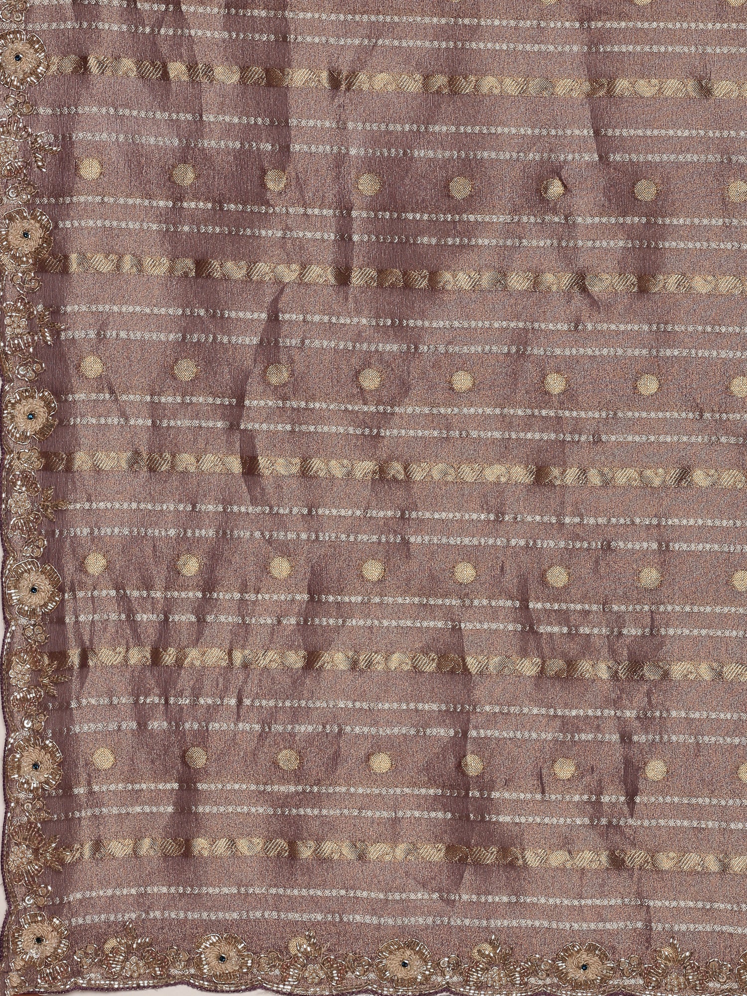Purple Tissue Weaved Saree With Stone Work Readymade Blouse - Image 5