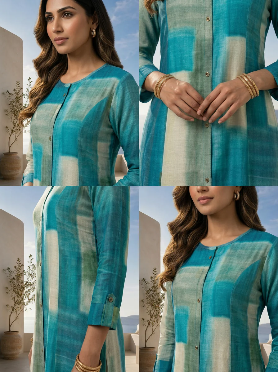 Rama Color Block Printed Silk A-Line Kurta - Image 5