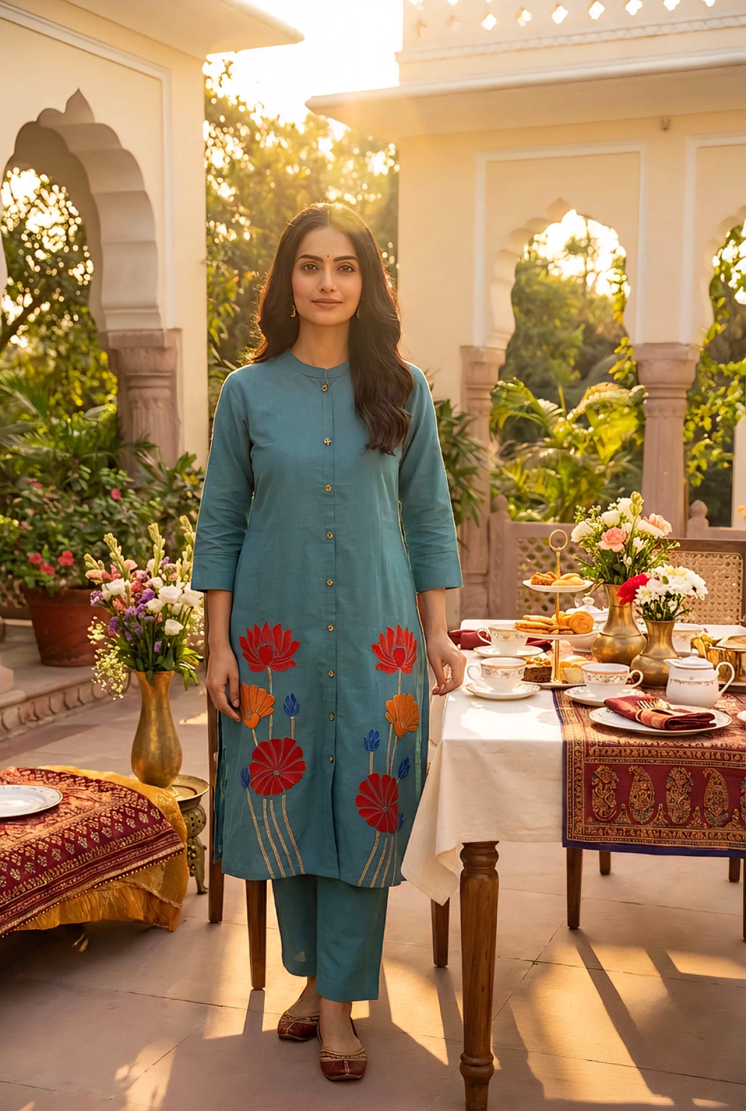 Rama Cotton Floral Embroidery Two Piece Set - Image 2