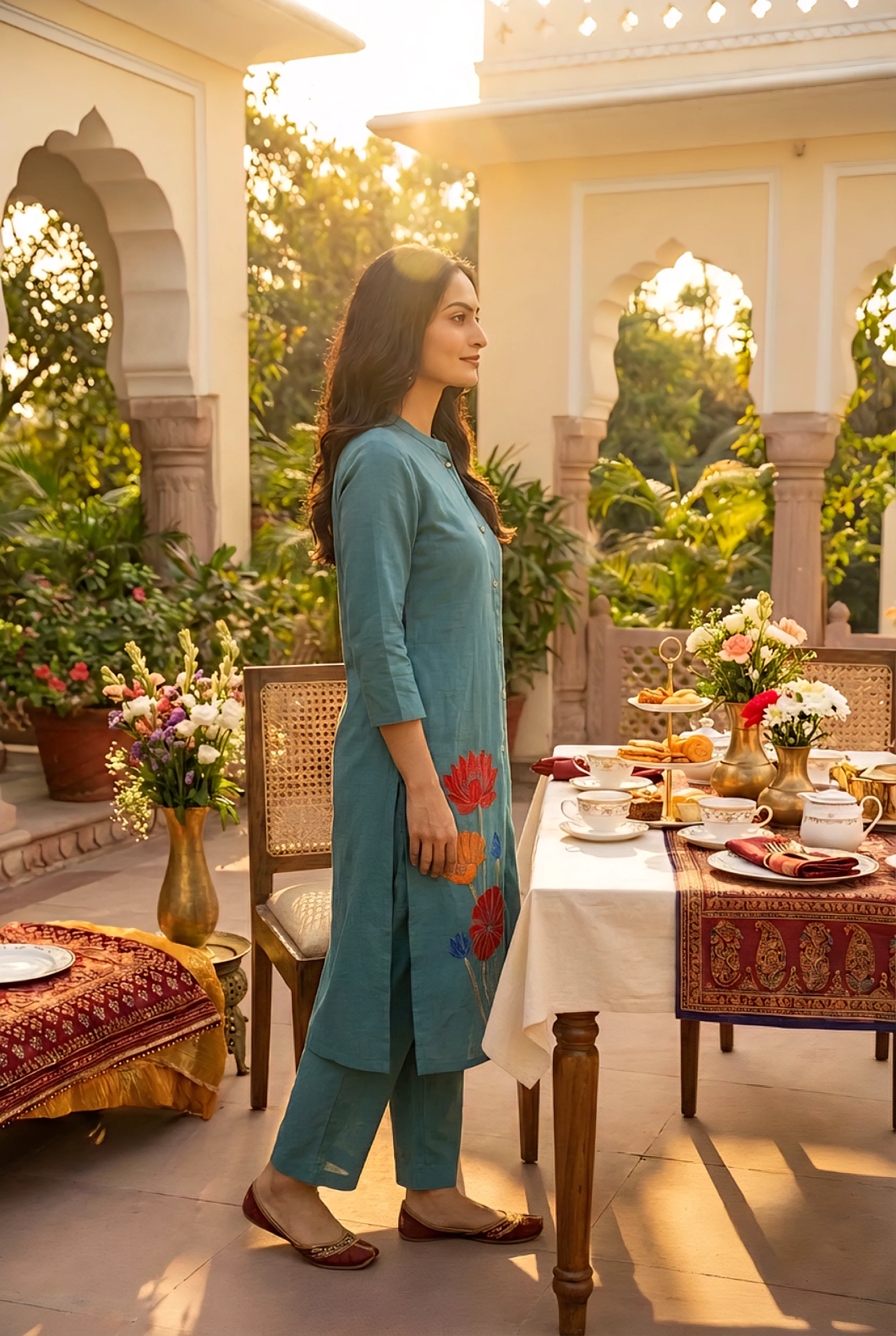 Rama Cotton Floral Embroidery Two Piece Set - Image 3