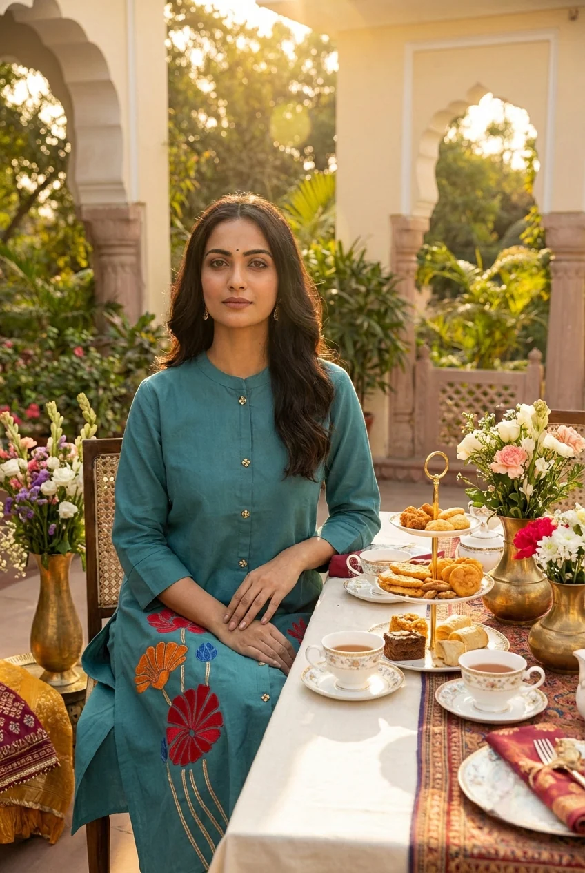 Rama Cotton Floral Embroidery Two Piece Set - Image 5