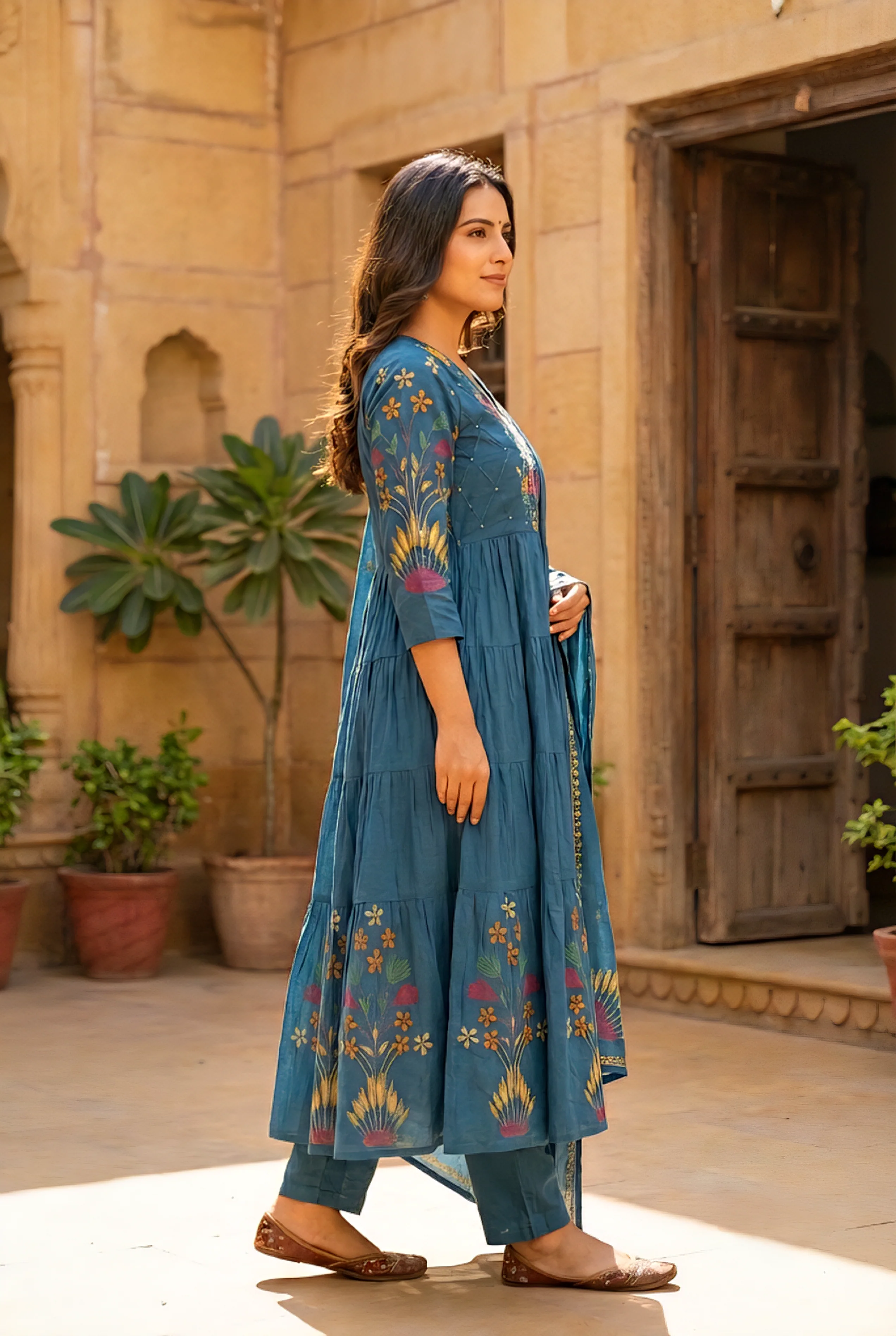 Rama Cotton Floral Hand Embroidery Three Piece Set - Image 3