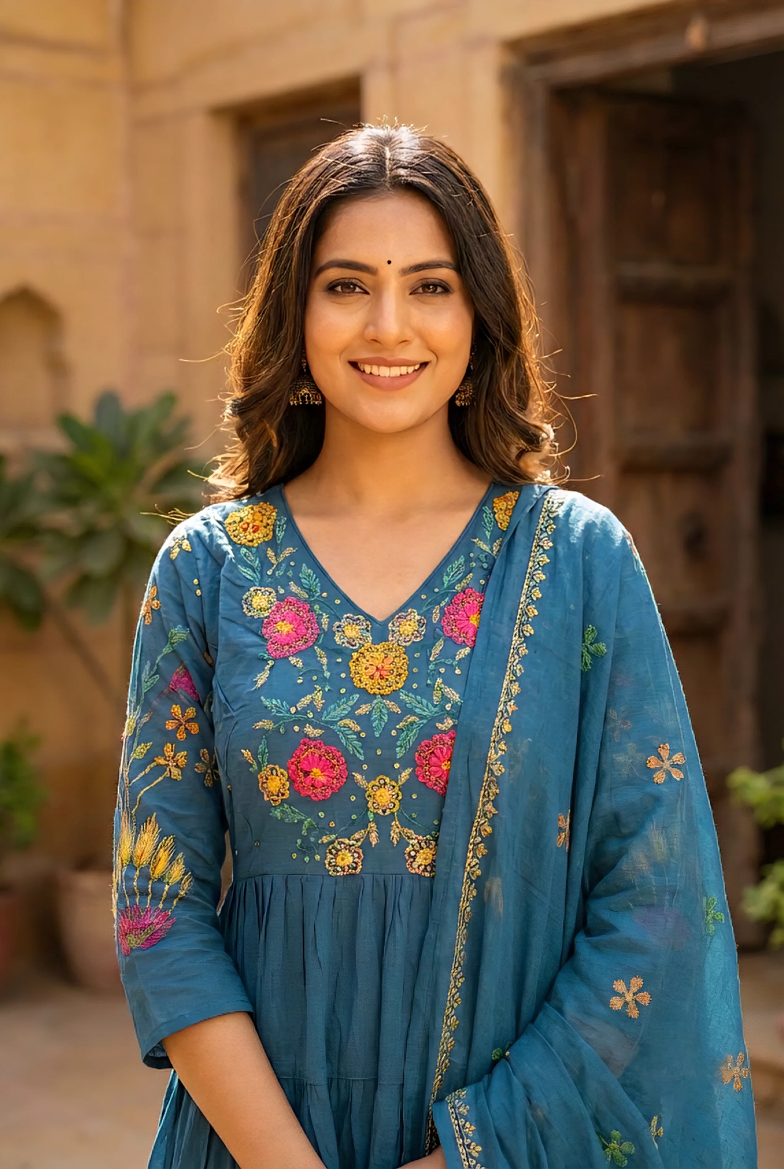 Rama Cotton Floral Hand Embroidery Three Piece Set - Image 4