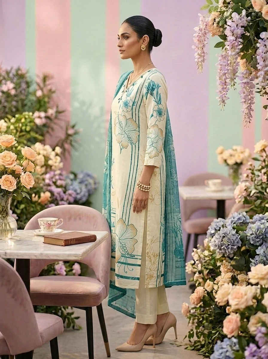 Rama Cotton Floral Printed Three Piece Set - Image 3
