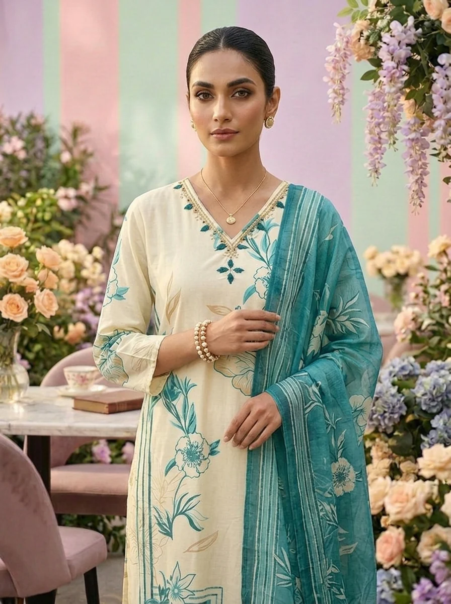 Rama Cotton Floral Printed Three Piece Set - Image 4
