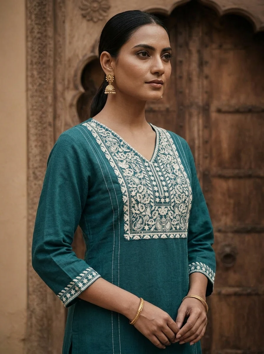 Rama Cotton Paisley And Floral Thread Embroidered Three Piece Set - Image 4