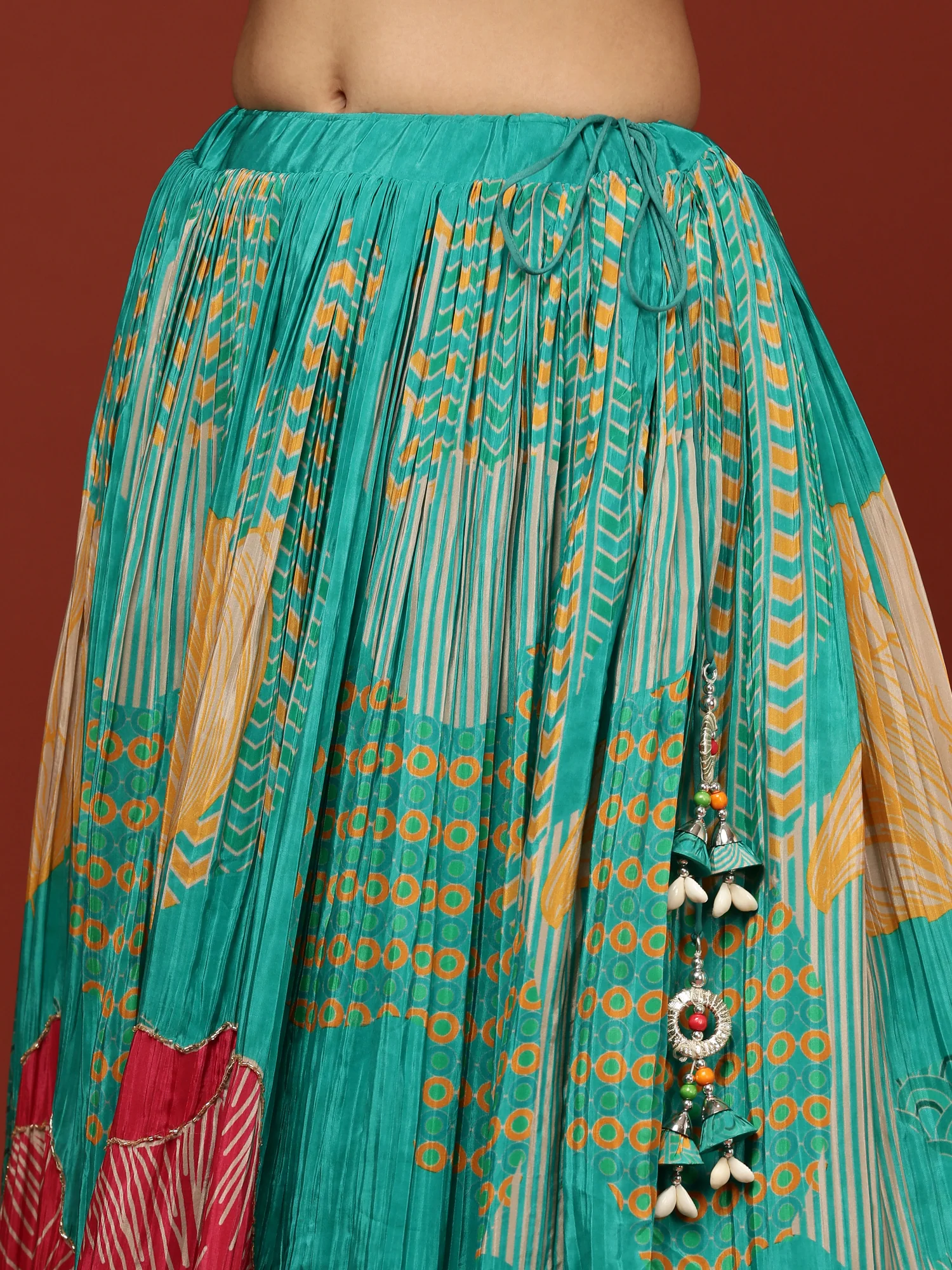Rama Green Crepe Floral Ghagra Set - Image 6