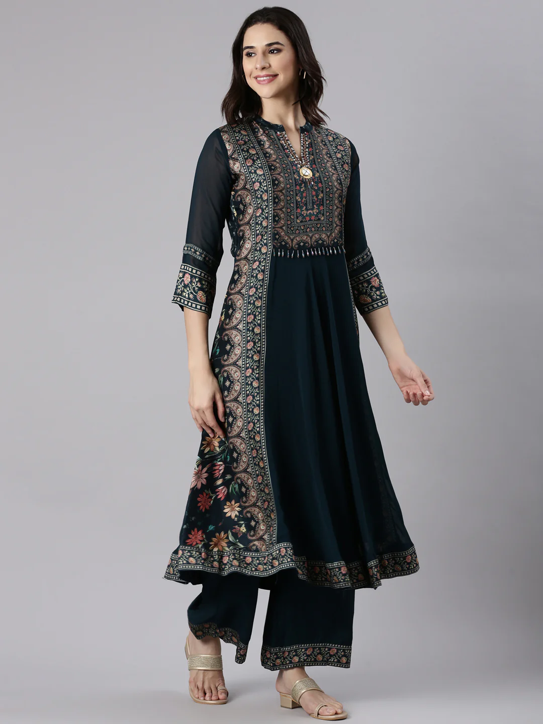 Rama Green Georgette Anarkali Three Piece Set - Image 2