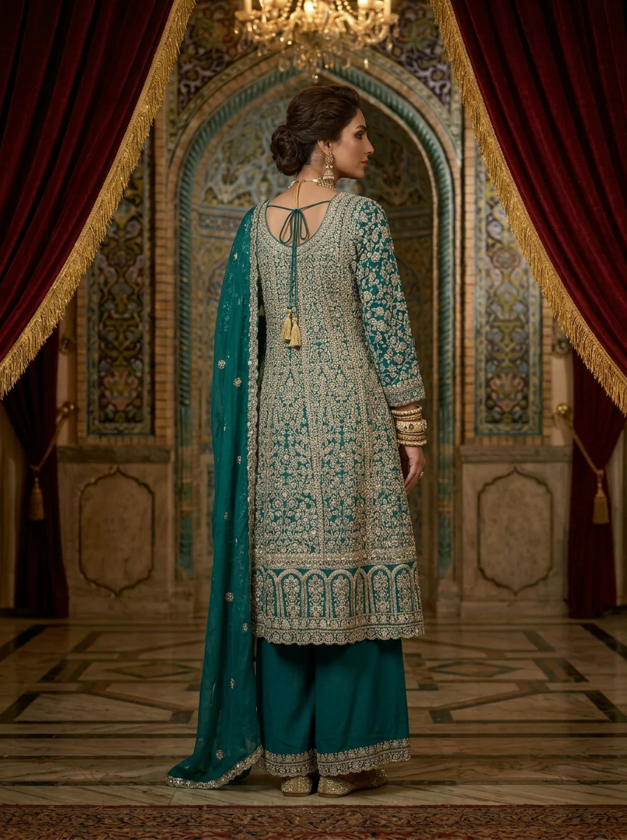 Rama Green Georgette Heavy Zari Embroidery Palazzo Set With Dupatta - Image 2