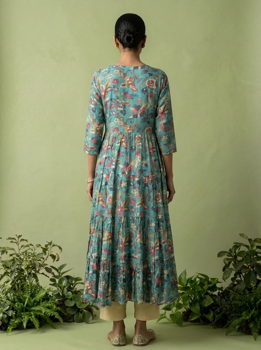 Rama Green Muslin Heavy Floral Printed Kurta - Image 3