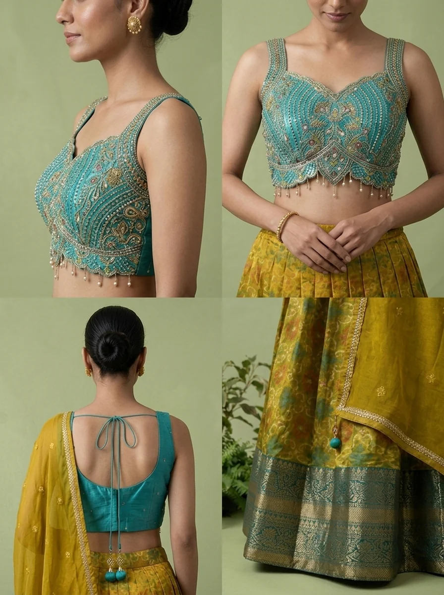 Rama Silk Floral Thread Embroidery And Mirror Embroidery Ghagra Set - Image 5