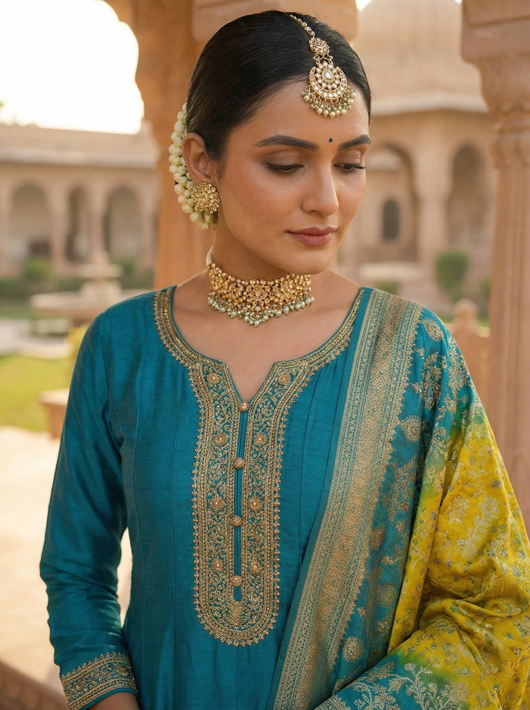 Rama Silk Zari Hand Embroidery Suit Set - Image 2