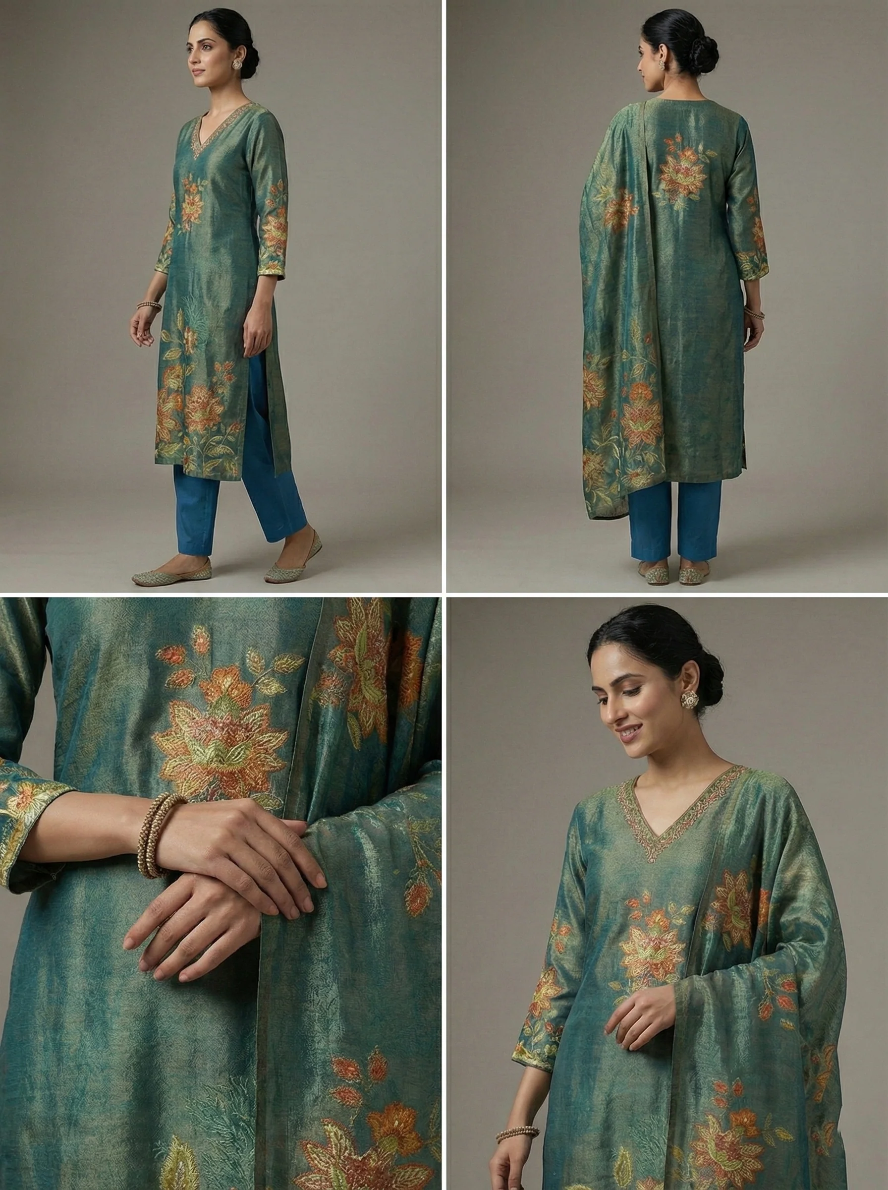 Rama Tissue Floral Printed Three Piece Set - Image 3