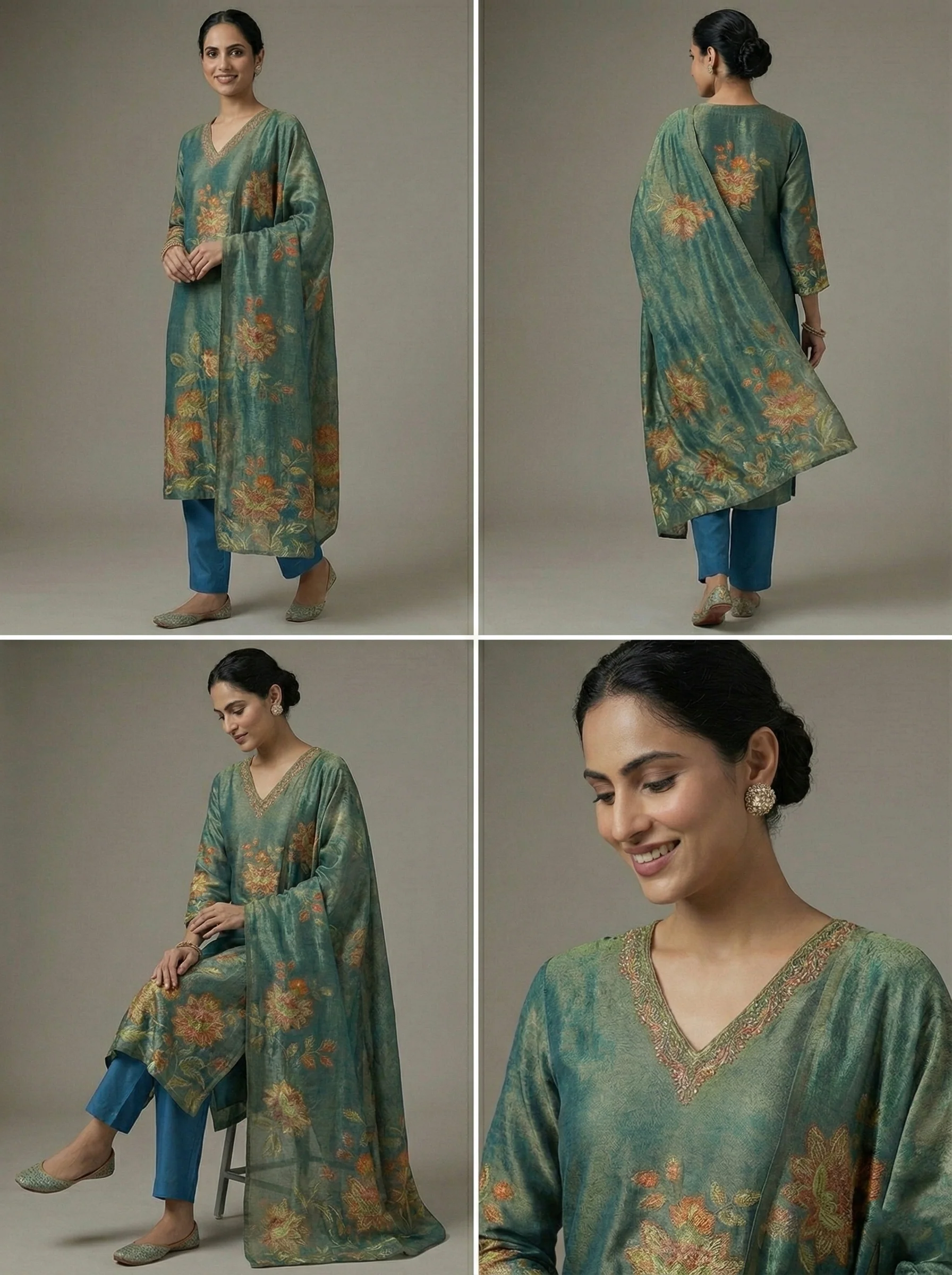 Rama Tissue Floral Printed Three Piece Set - Image 4