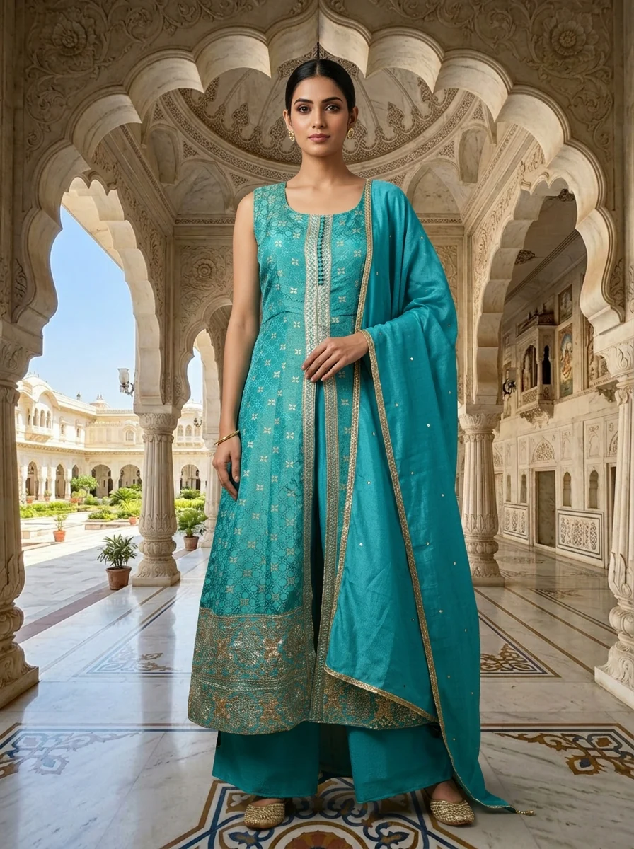 Rama Tissue Sequins Embroidery Three Piece Set