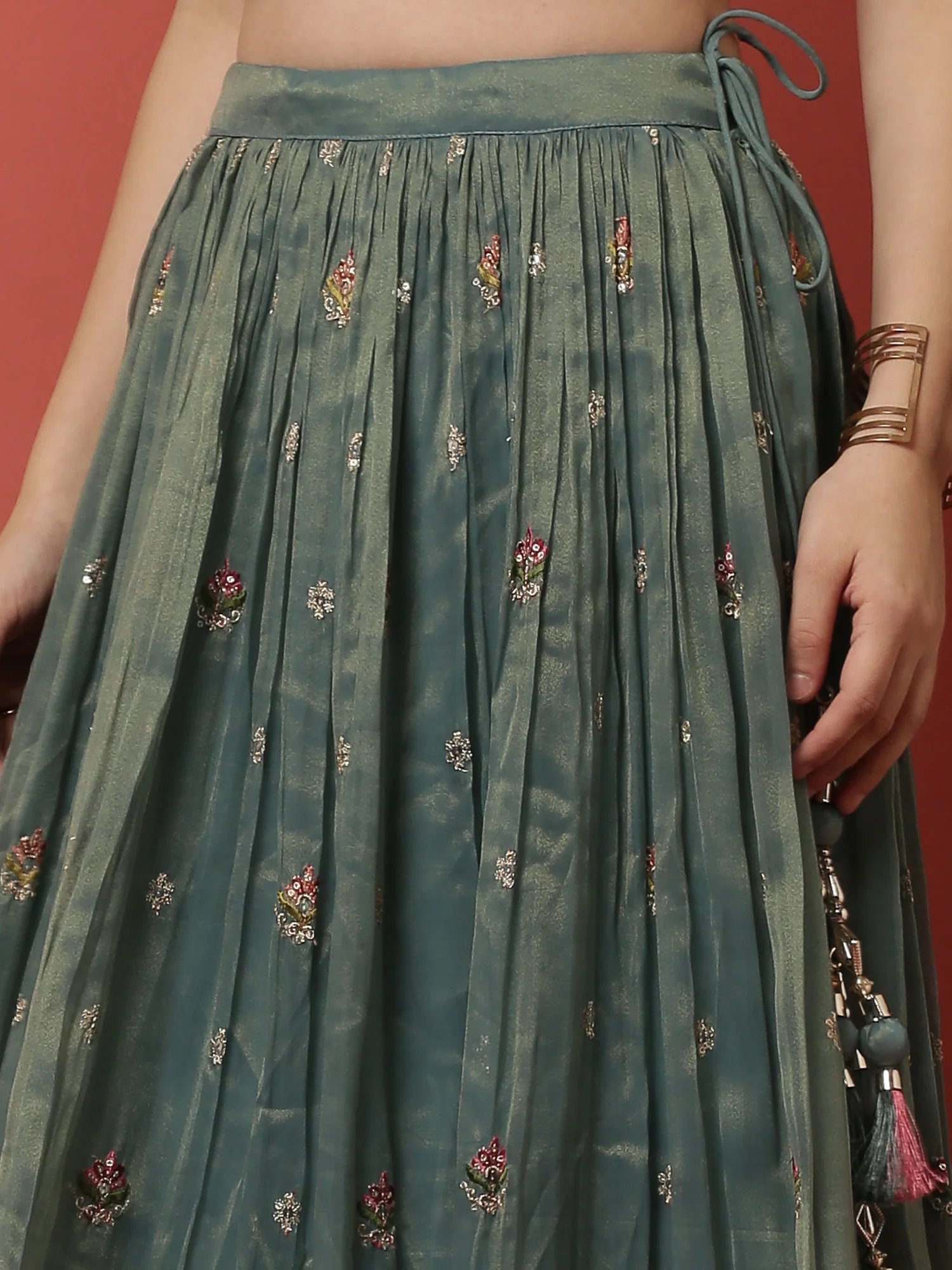 Rama Tissue Silk Ghagra Set With Embroiderey - Image 8