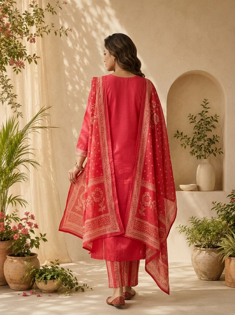 Rani Cotton Floral Thread And Patch Embroidery Three Piece Set - Image 2
