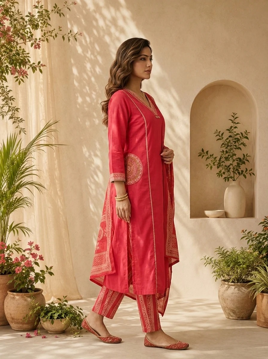 Rani Cotton Floral Thread And Patch Embroidery Three Piece Set - Image 3