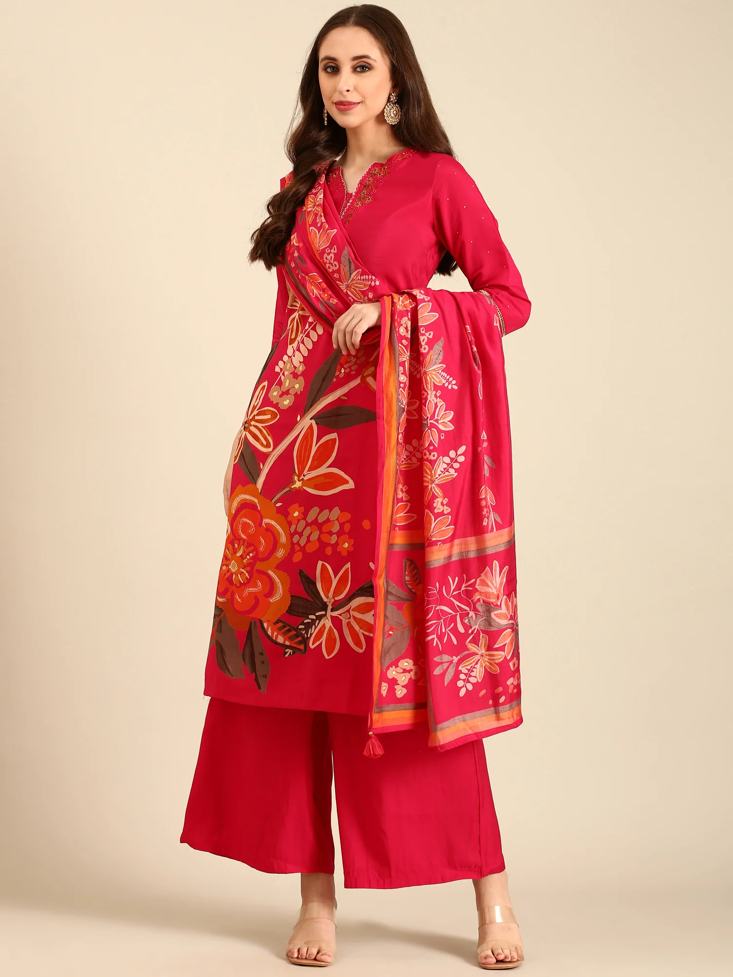 Rani Floral printed hand embroidered three piece palazzo set - Image 5