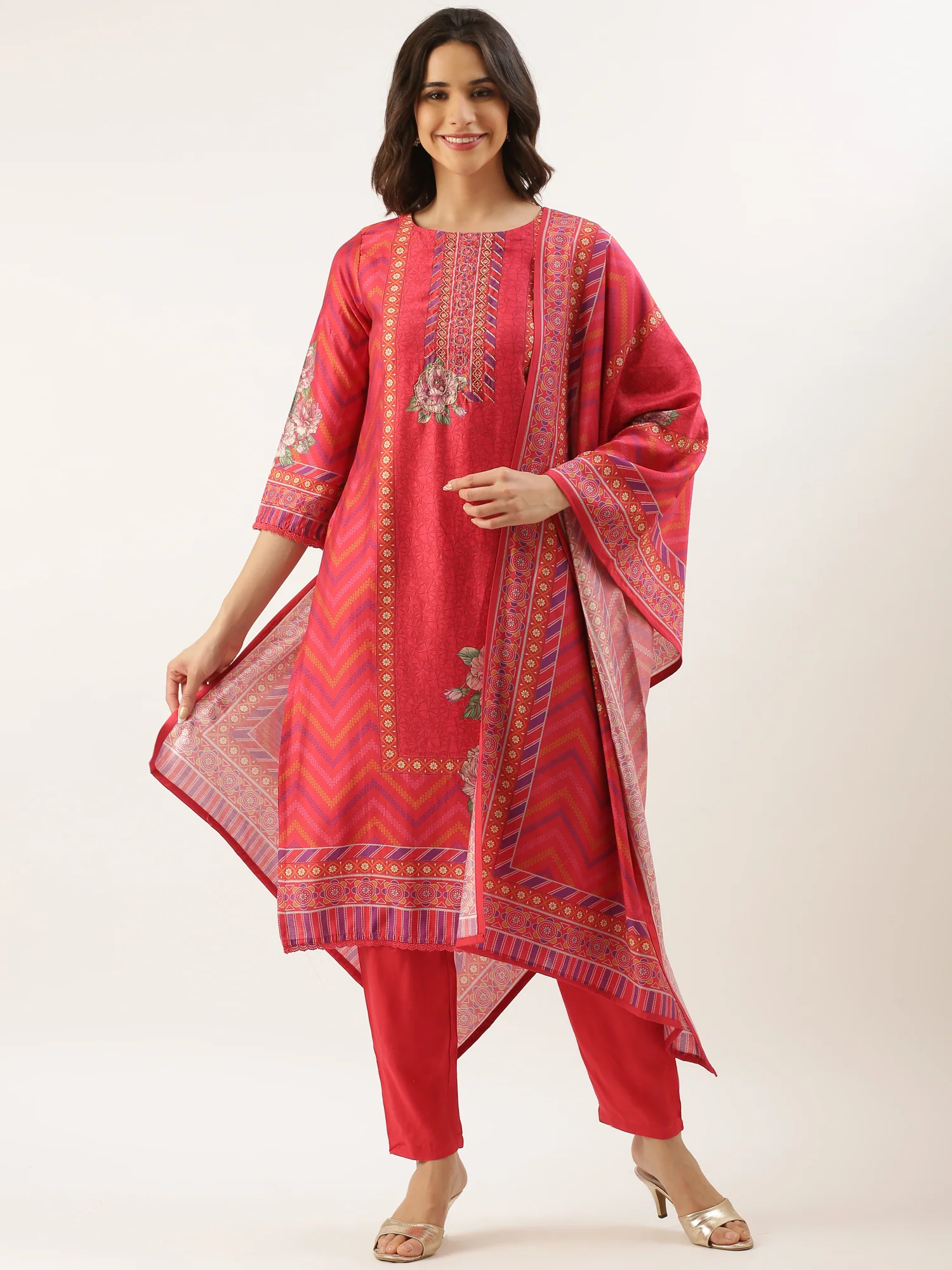 Rani Modal Silk Printed Three Piece Suit Set - Image 2