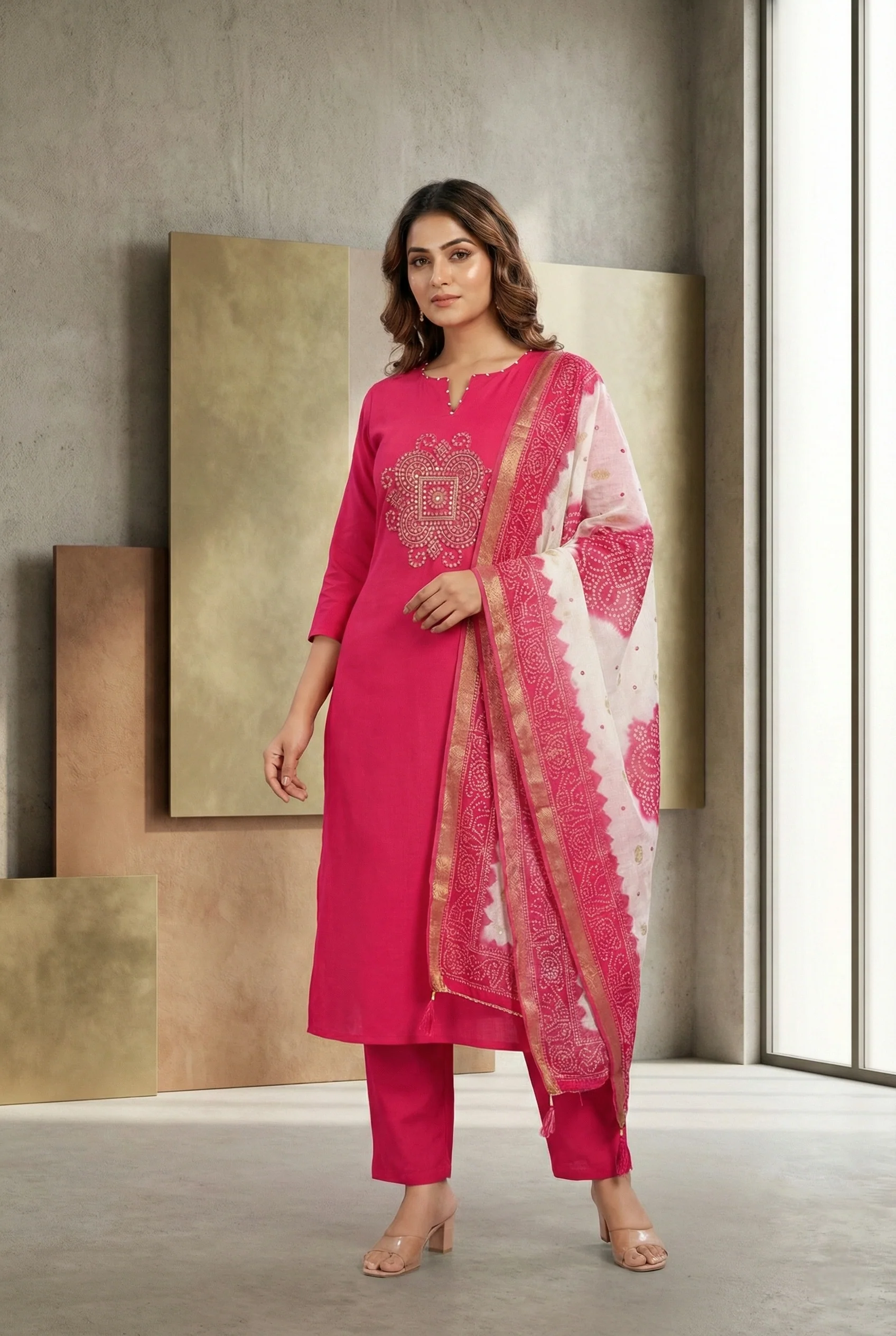 Rani Muslin Aari Embroidery Three Piece Set