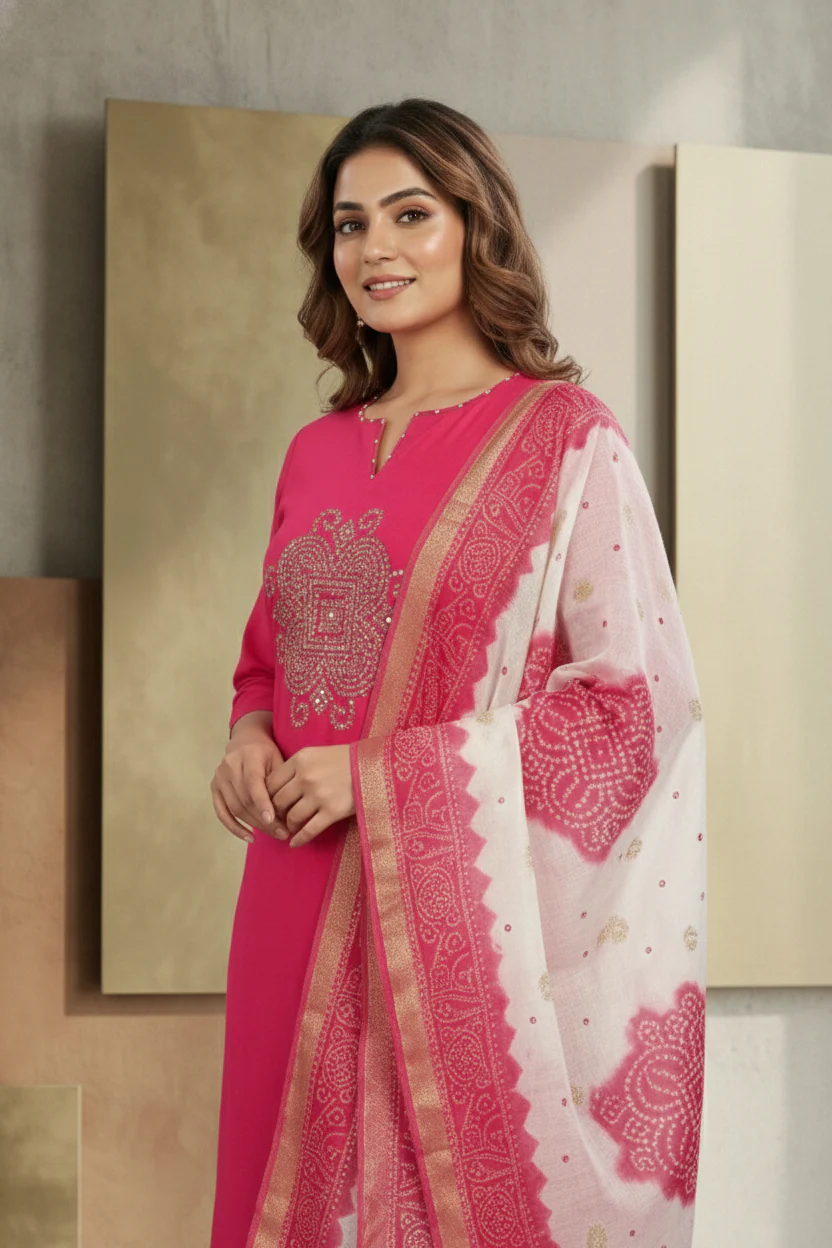 Rani Muslin Aari Embroidery Three Piece Set - Image 5