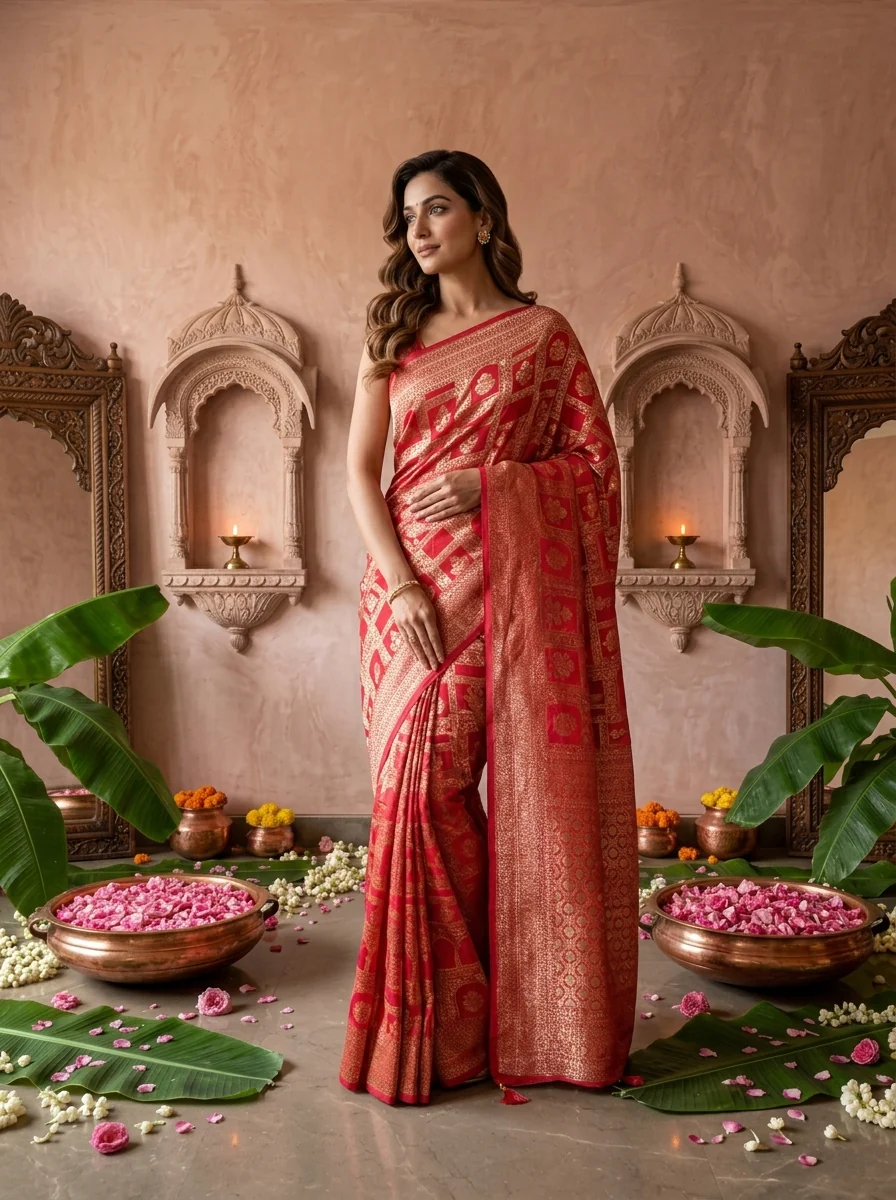 Rani Pink Banaras Weaved Saree