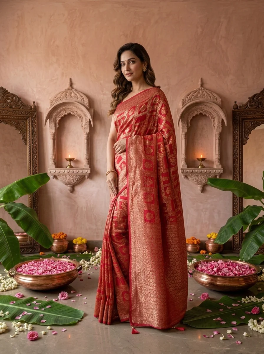 Rani Pink Banaras Weaved Saree - Image 2