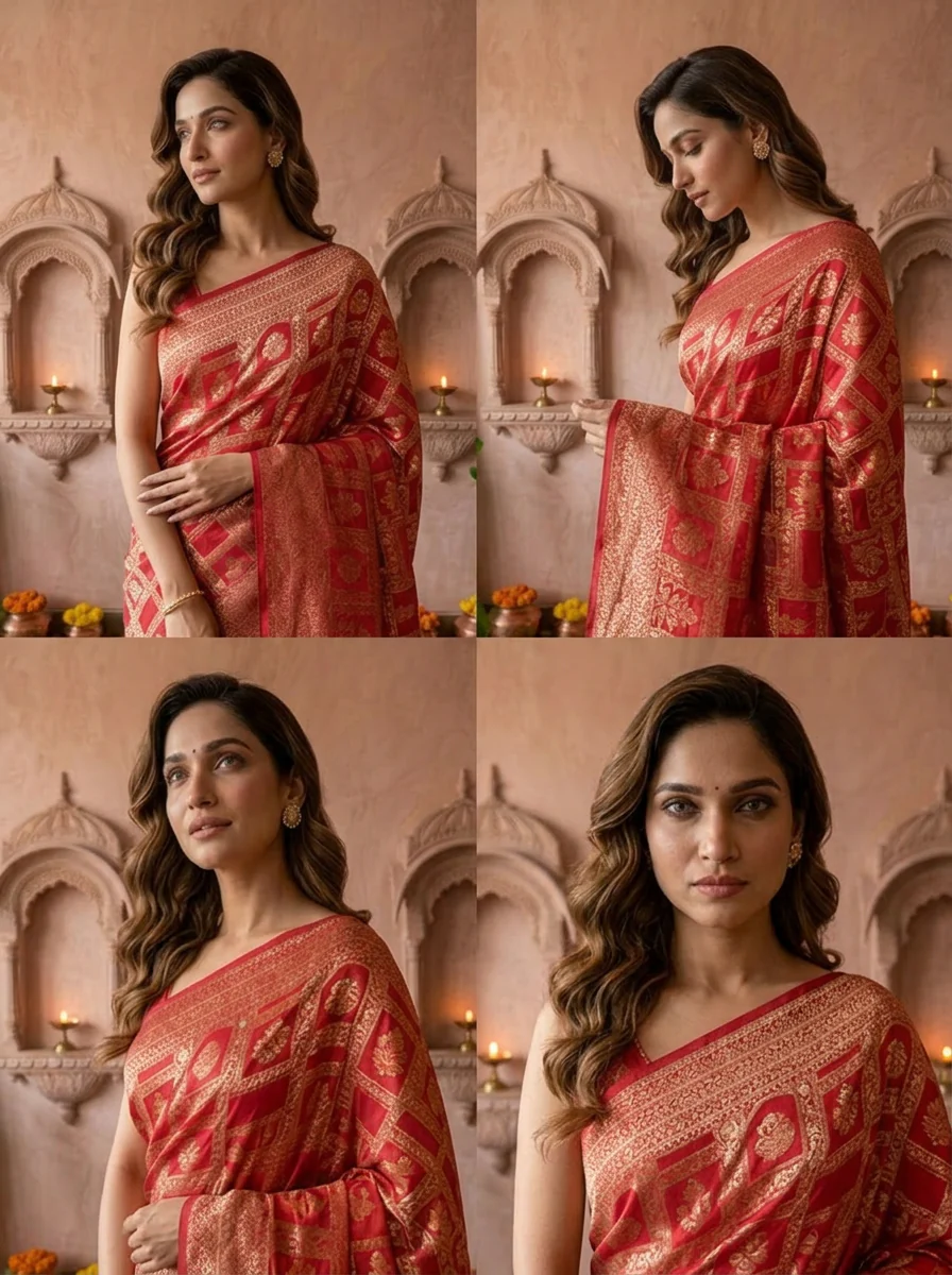 Rani Pink Banaras Weaved Saree - Image 4