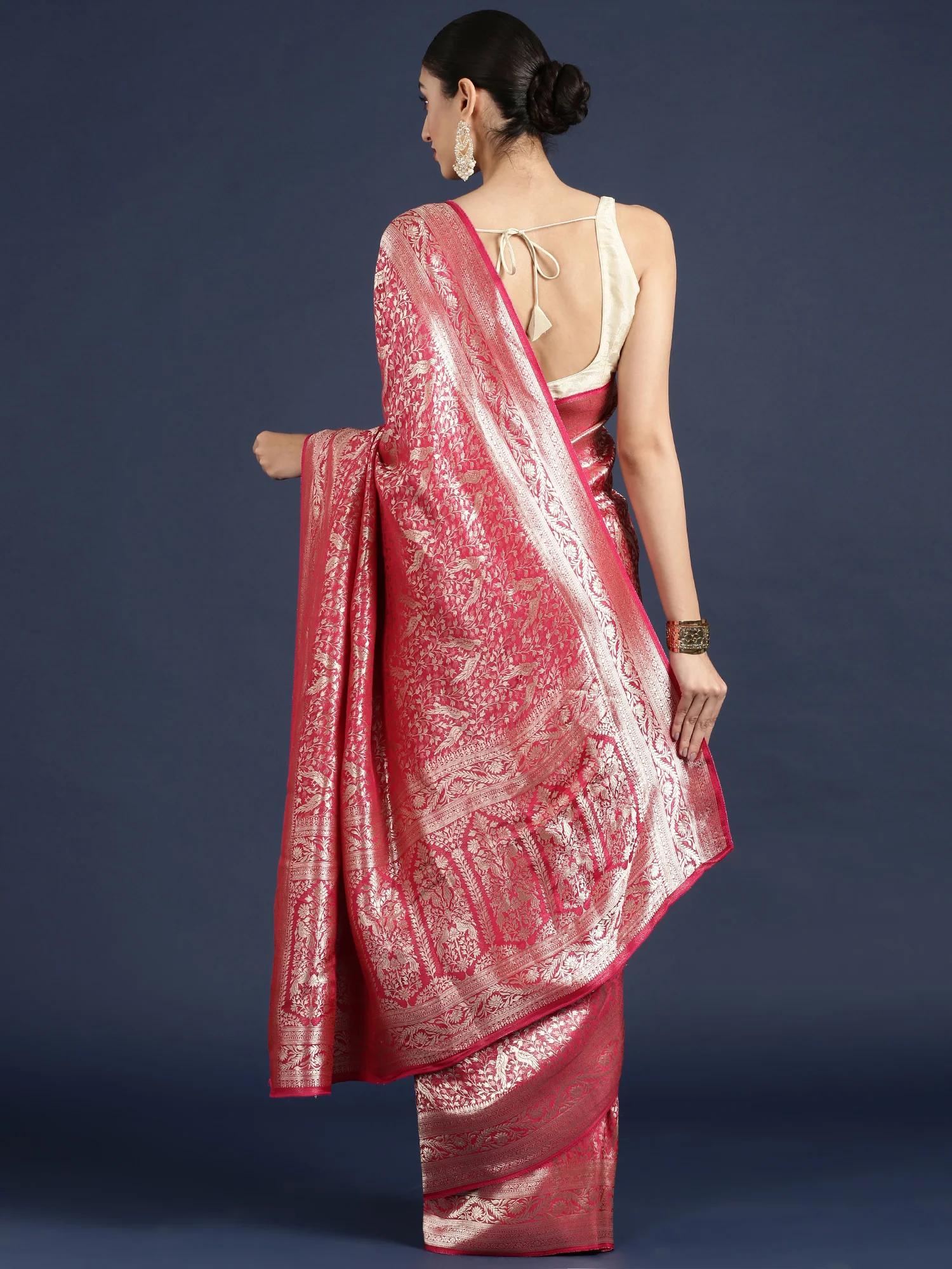 Rani Pink Banaras Weaved Saree - Image 2