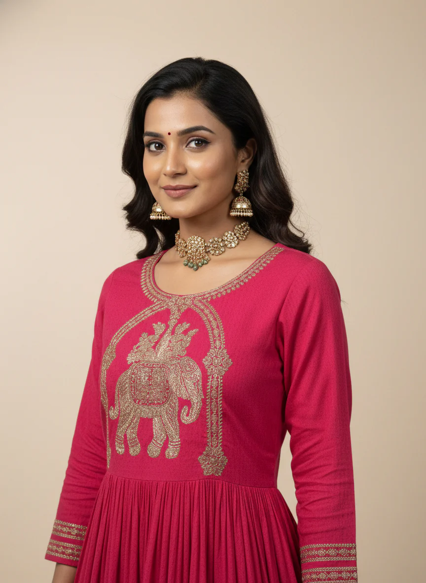 Rani Pink Chinnon Printed Long Dress - Image 2