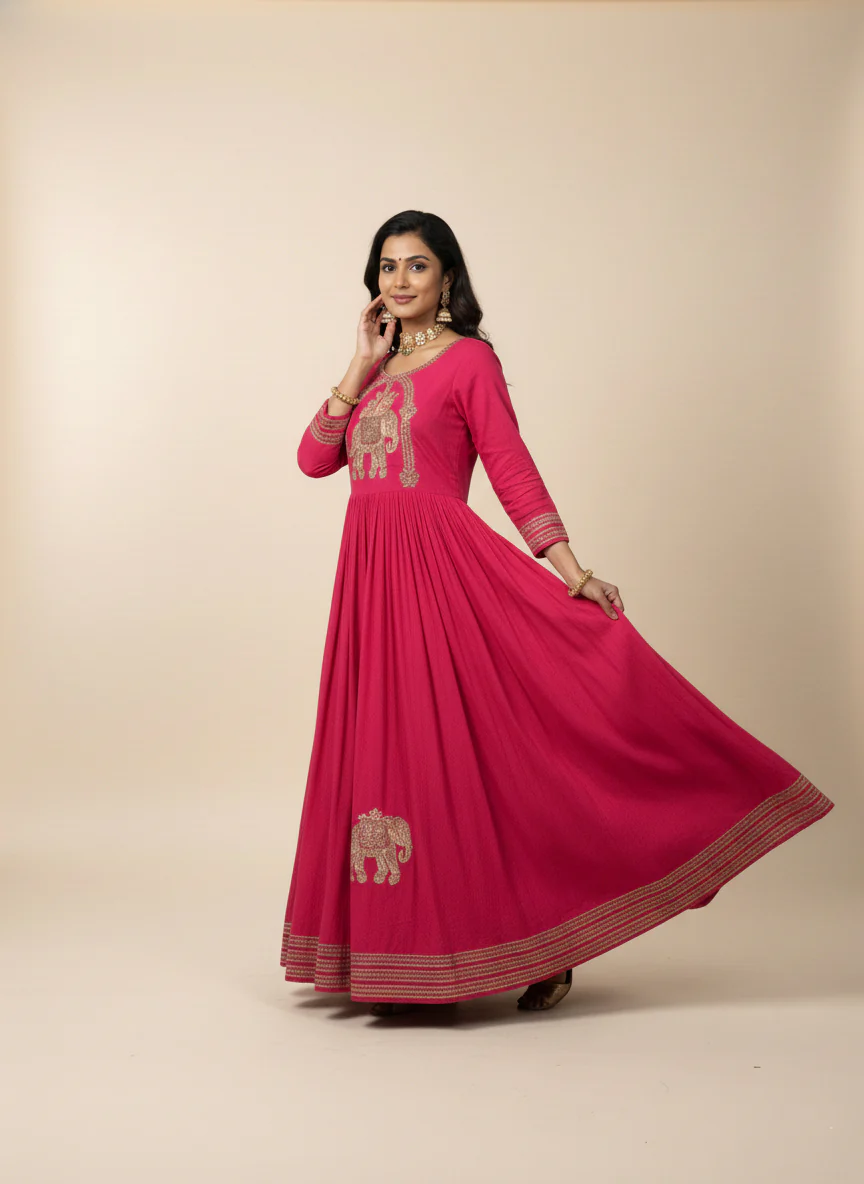 Rani Pink Chinnon Printed Long Dress - Image 3