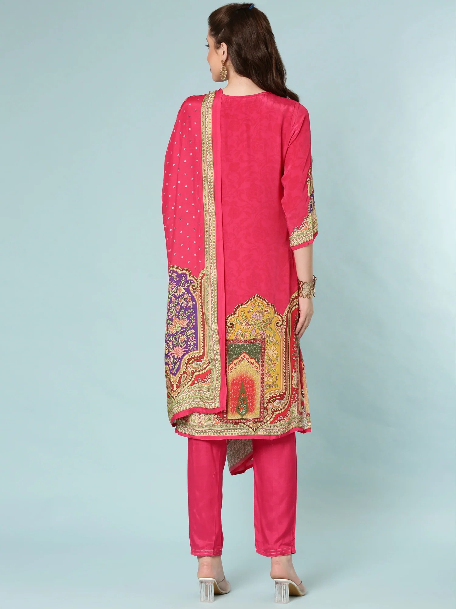 Rani Pink Crepe Digital Print Three Piece Set - Image 3