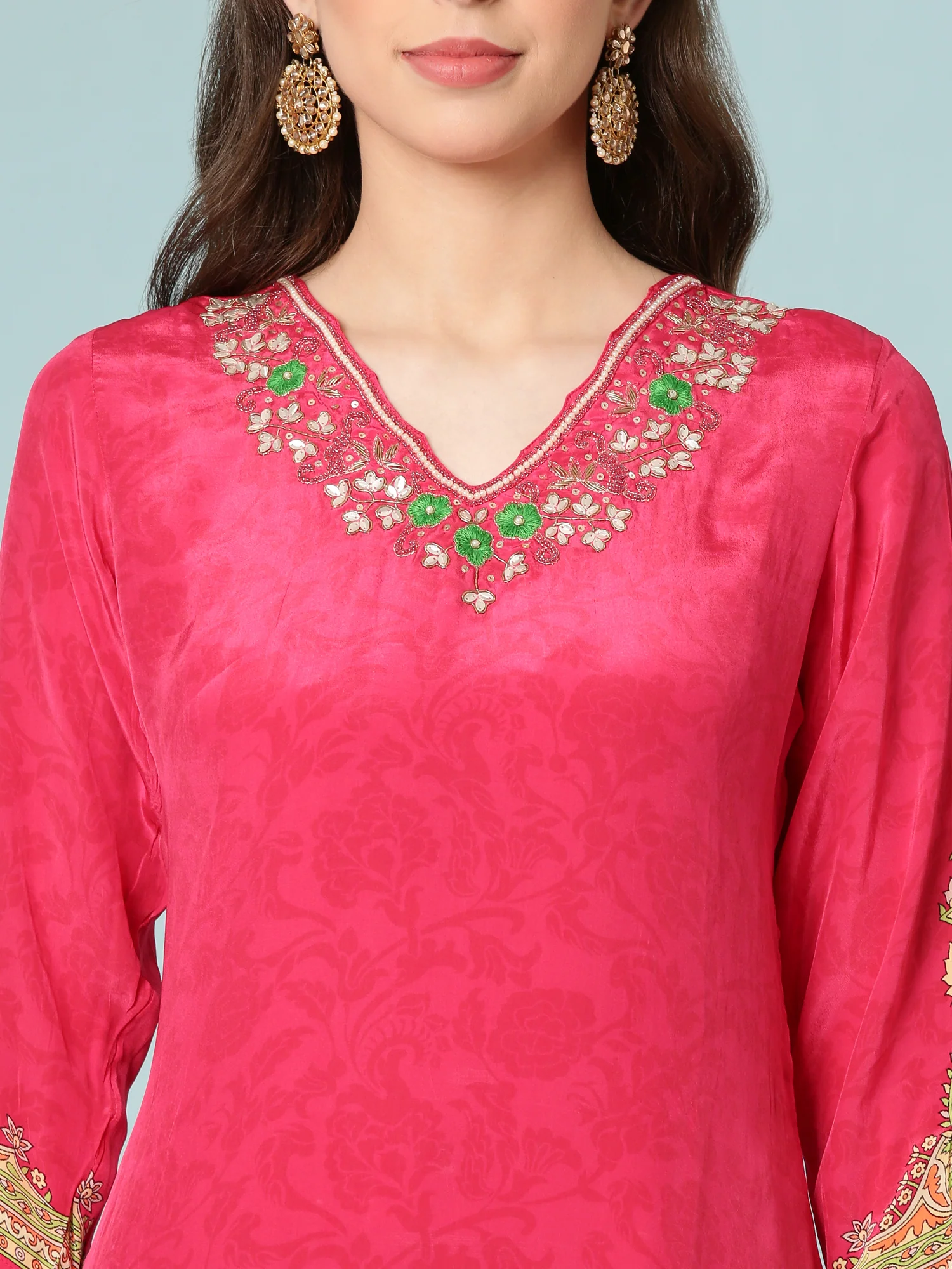 Rani Pink Crepe Digital Print Three Piece Set - Image 4