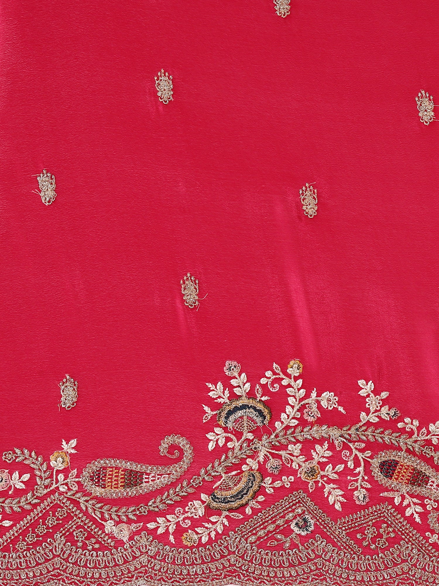 Rani Pink Crepe Embroidery Saree With Readymade Blouse - Image 6
