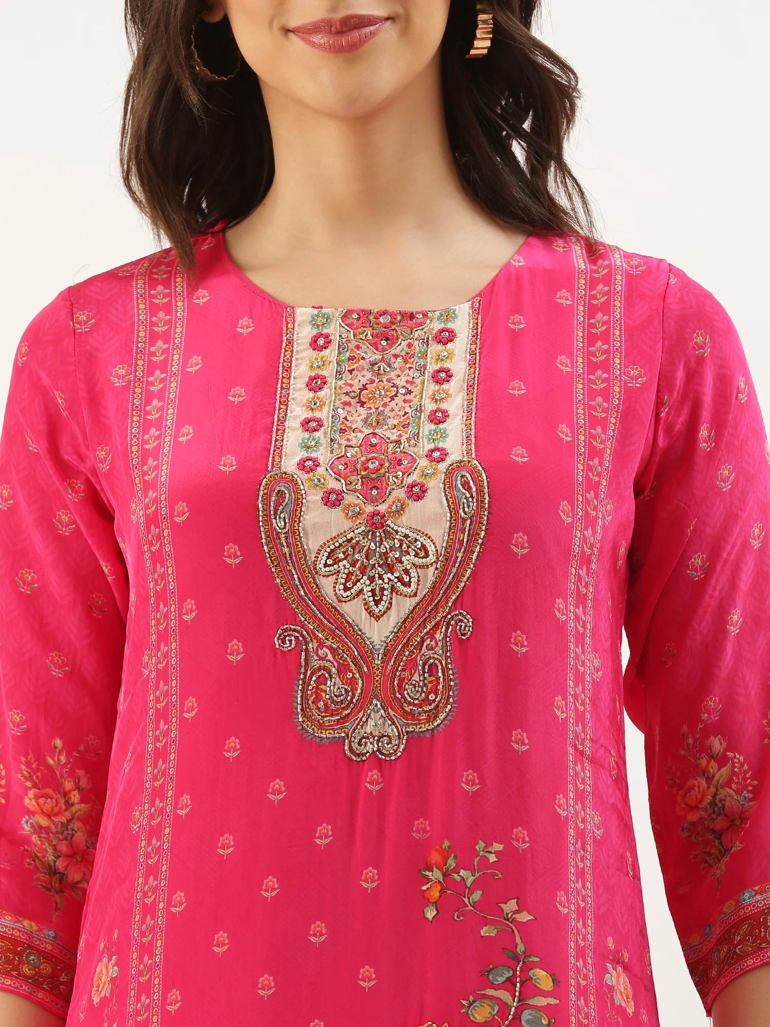 Rani Pink Crepe Printed Three Piece Suit Set - Image 4