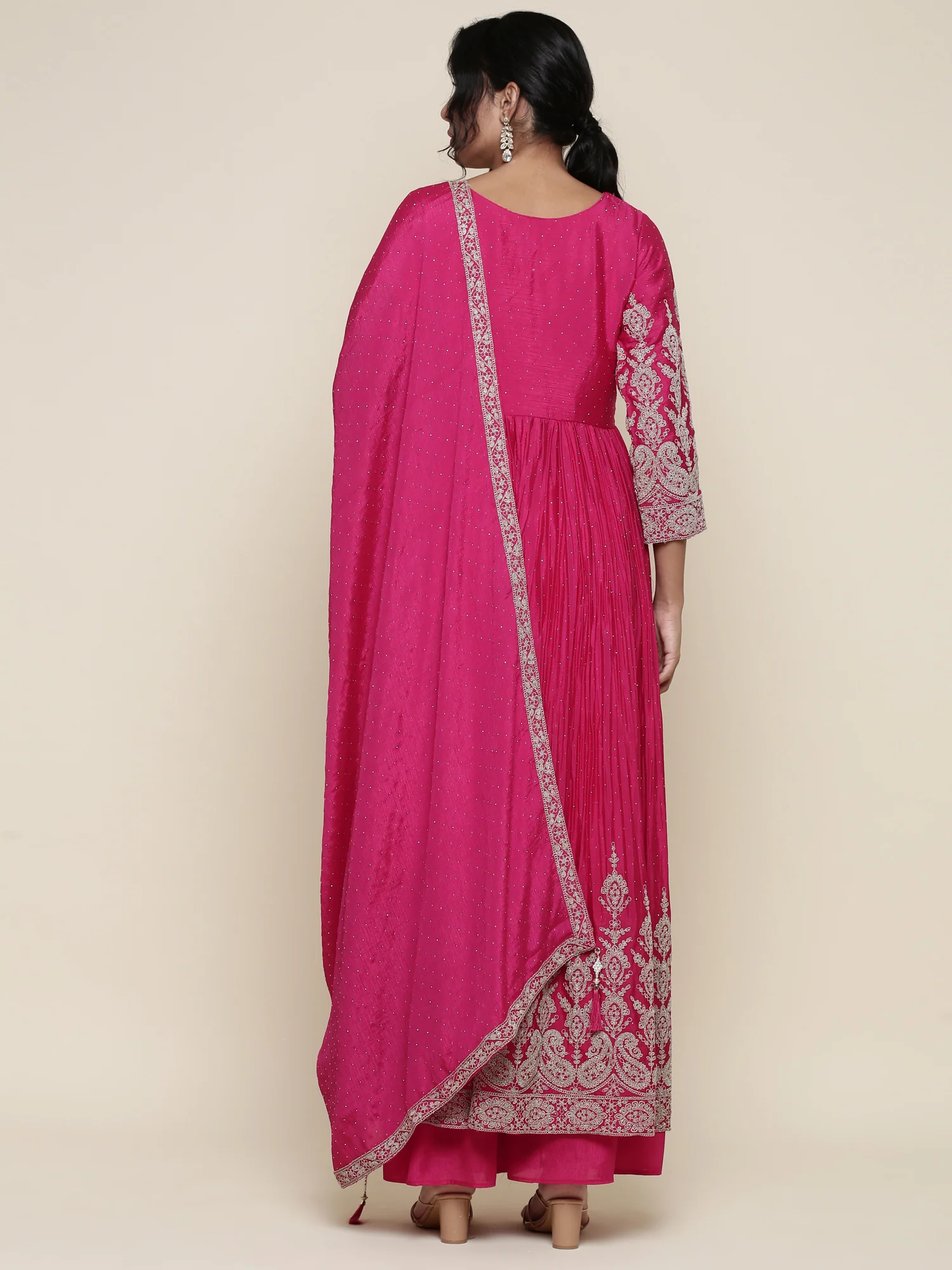 Rani pink georgette embroidered anarkali three piece set - Image 3