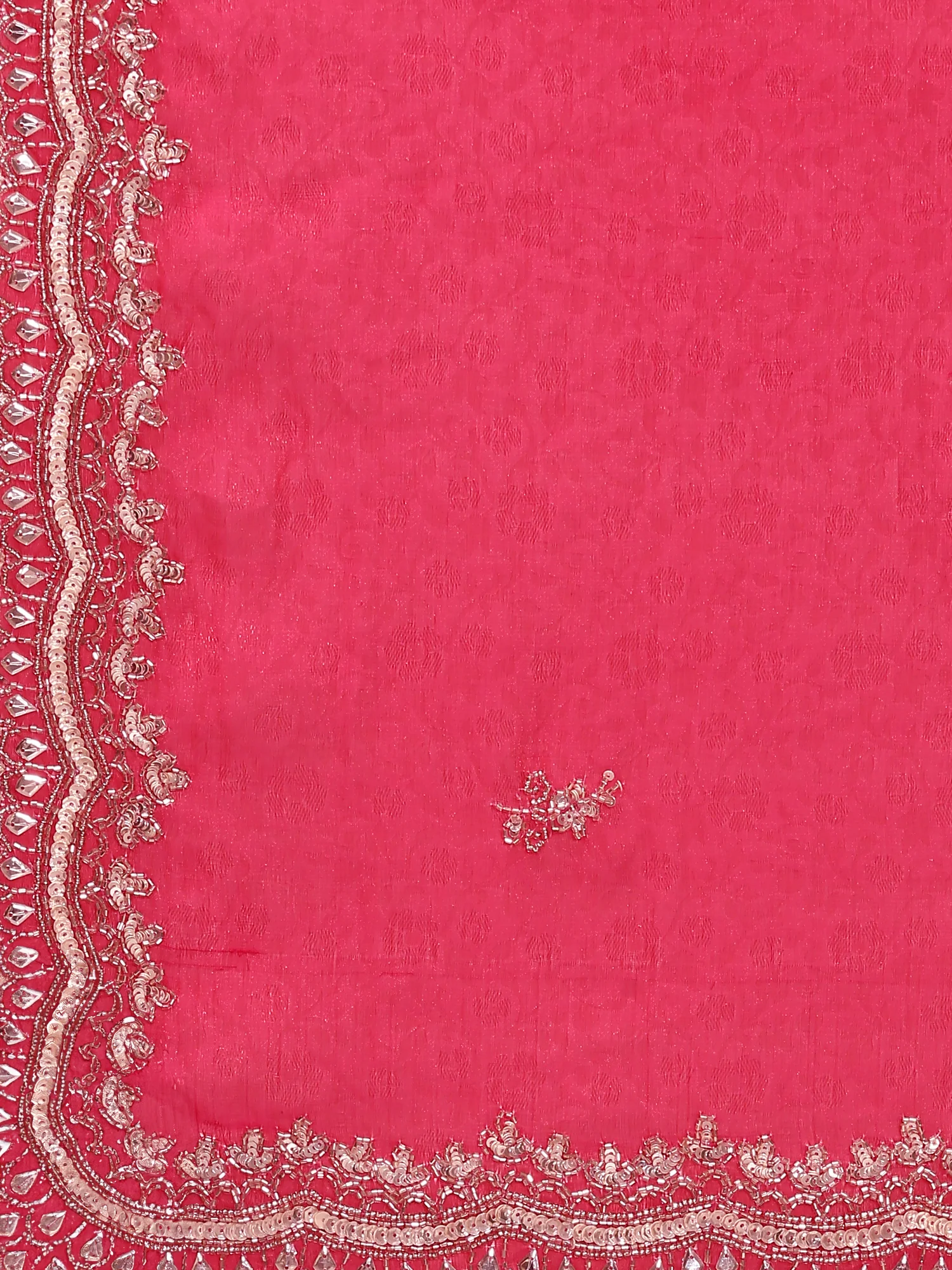 Rani Pink Jacquard Zari Embroidery Saree - Image 5
