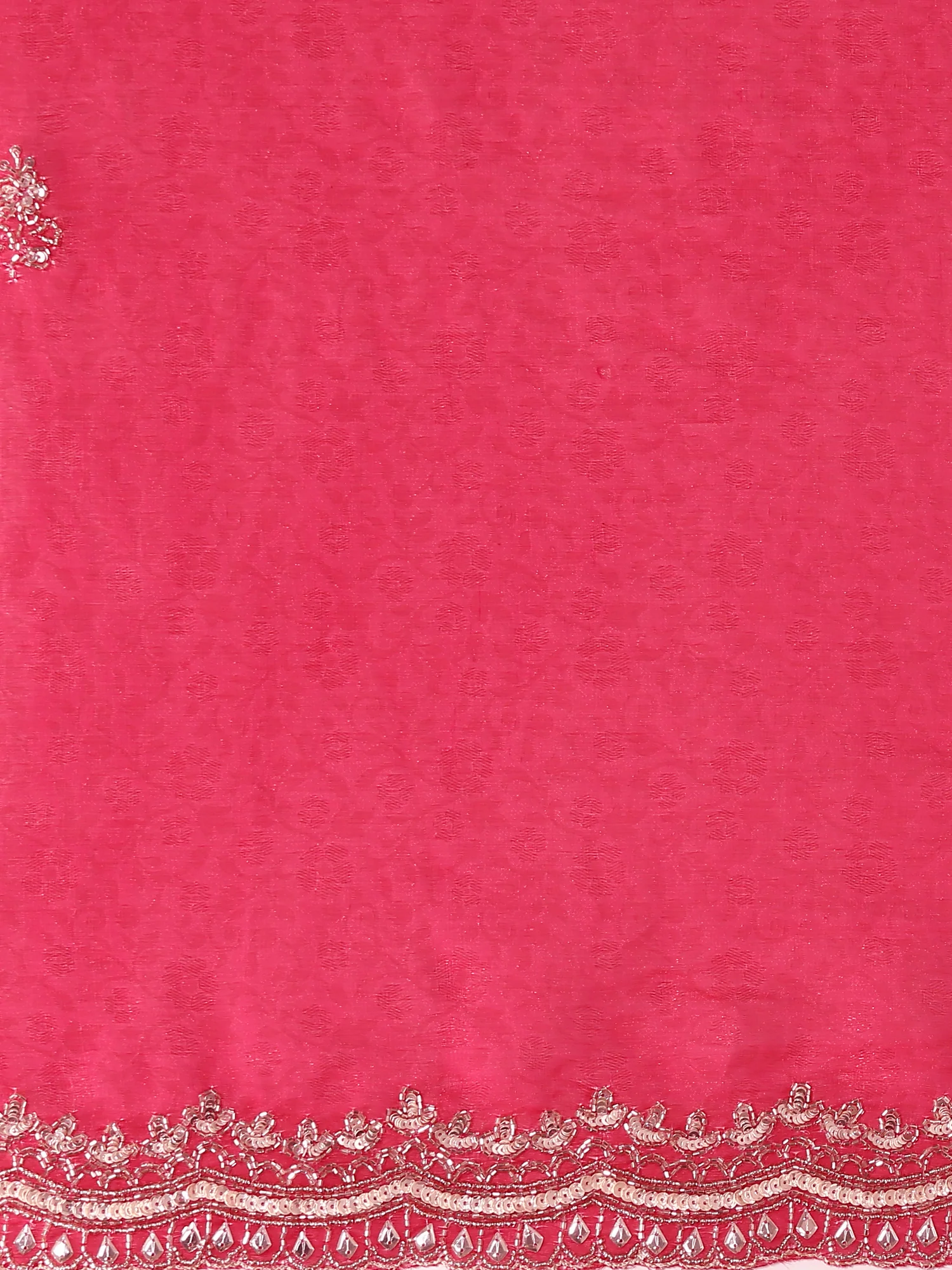 Rani Pink Jacquard Zari Embroidery Saree - Image 6