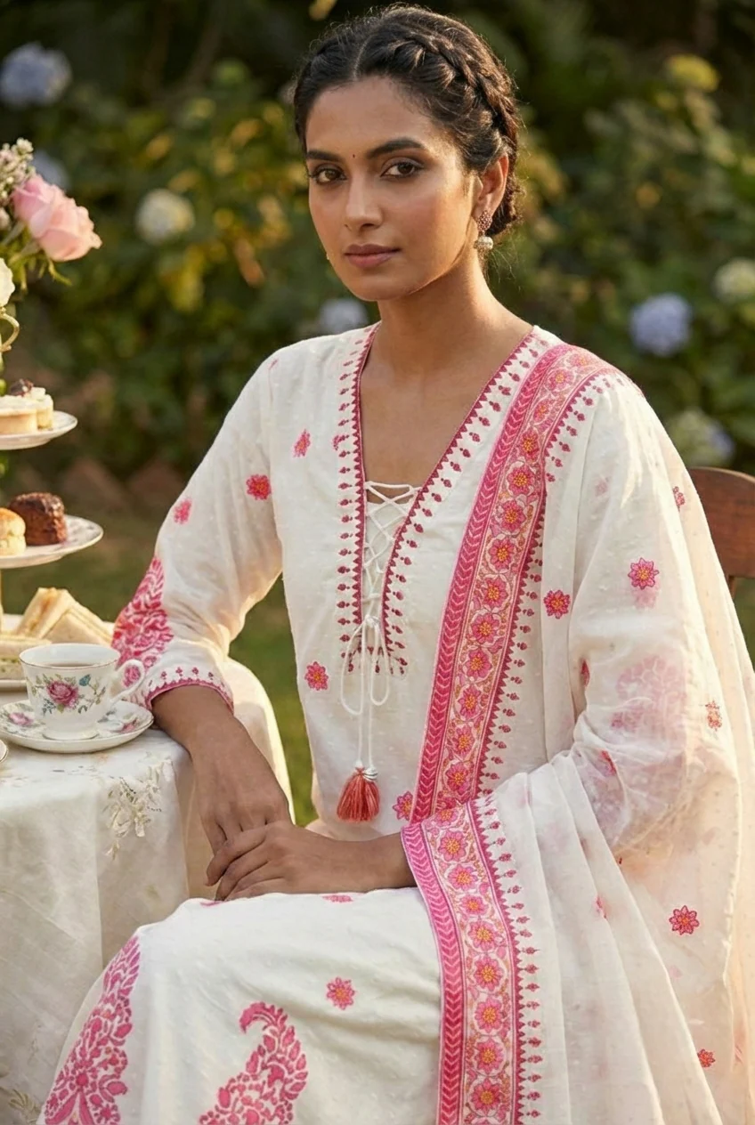 Rani Pink Linen Printed Three Piece Set - Image 5