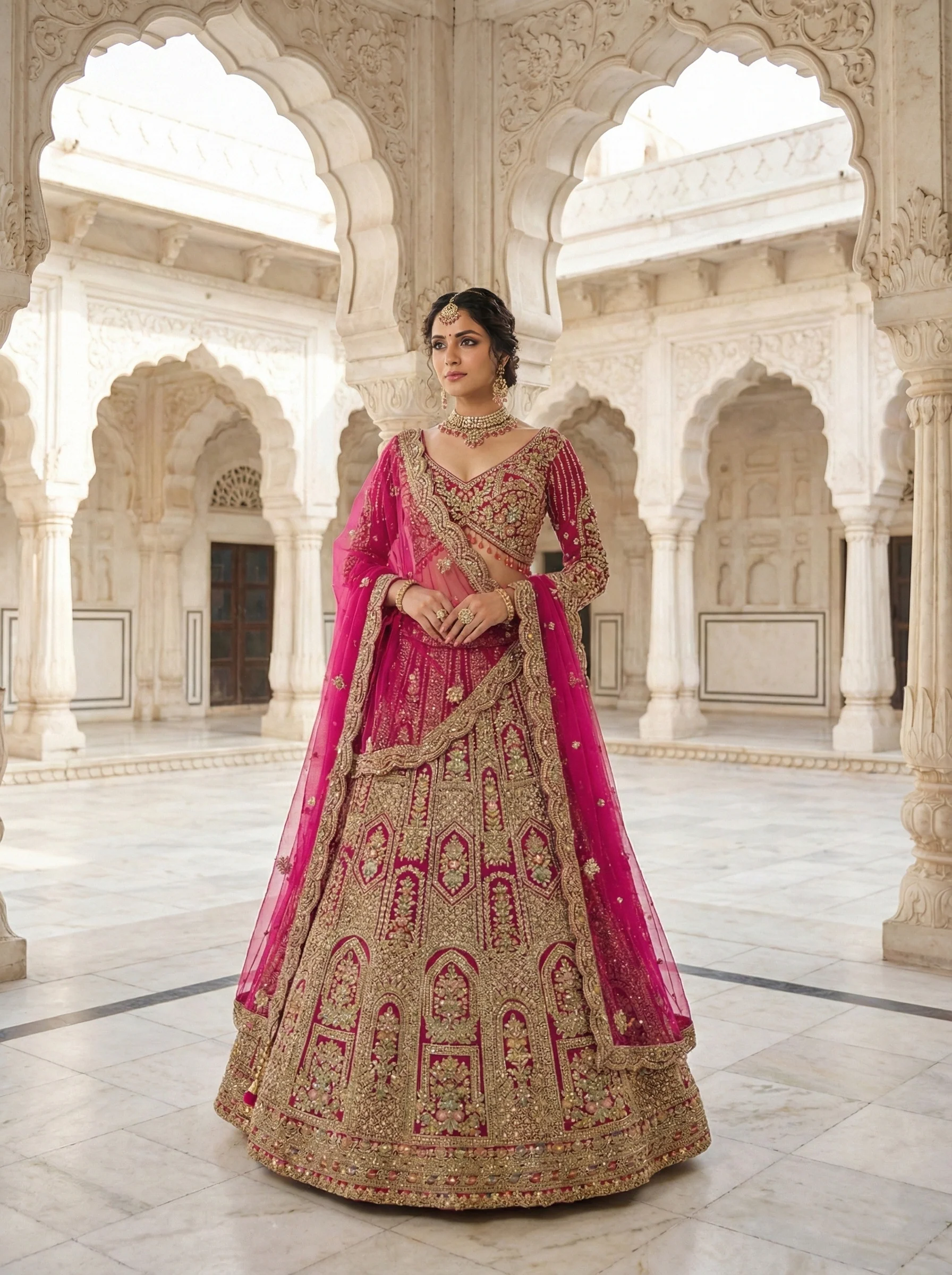 Rani Pink Net Heavy Hand Embroidered Ghagra Set