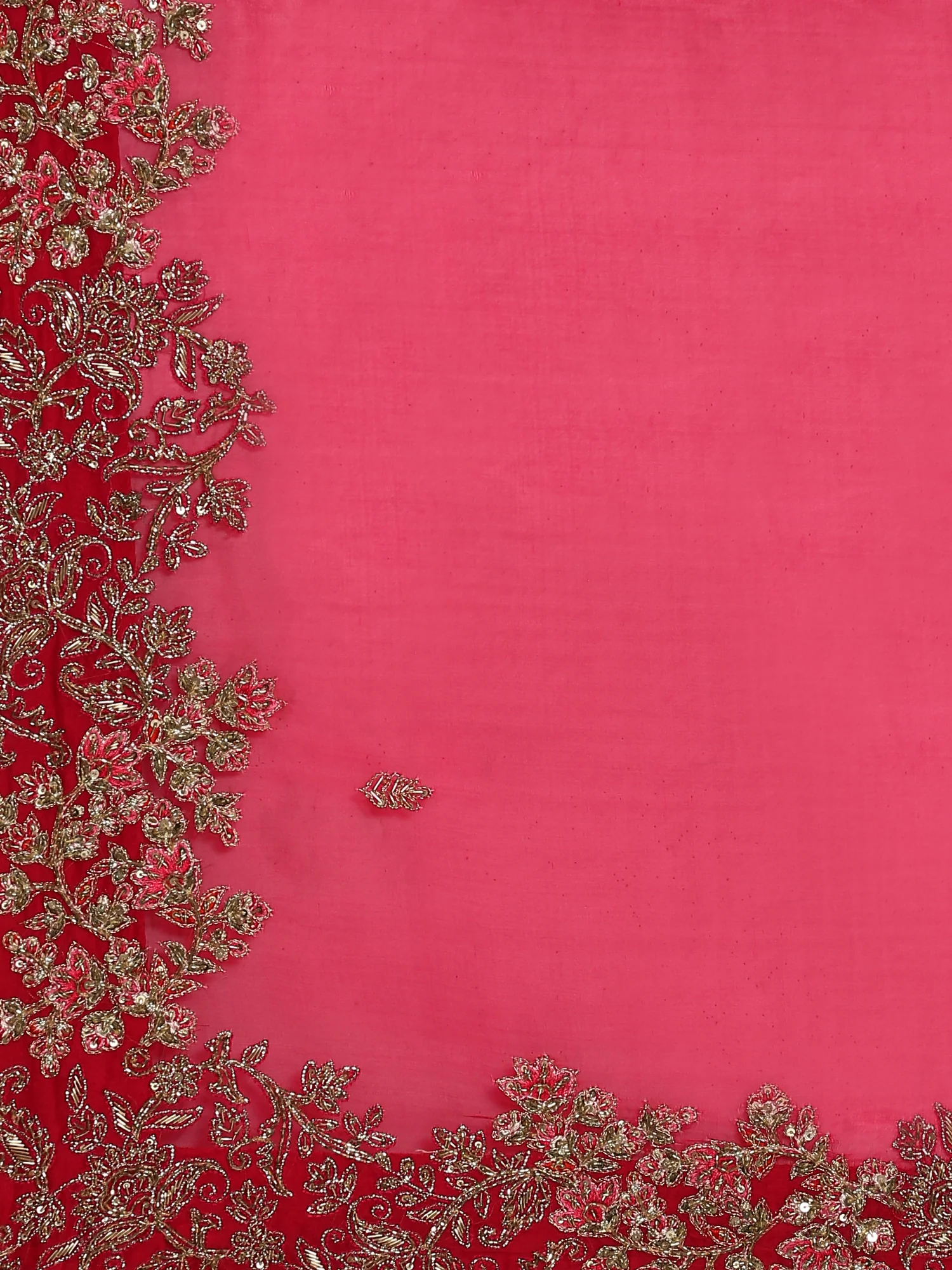 Rani pink pure organza saree with heavy blouse with pearl and cut dana embroidery - Image 5