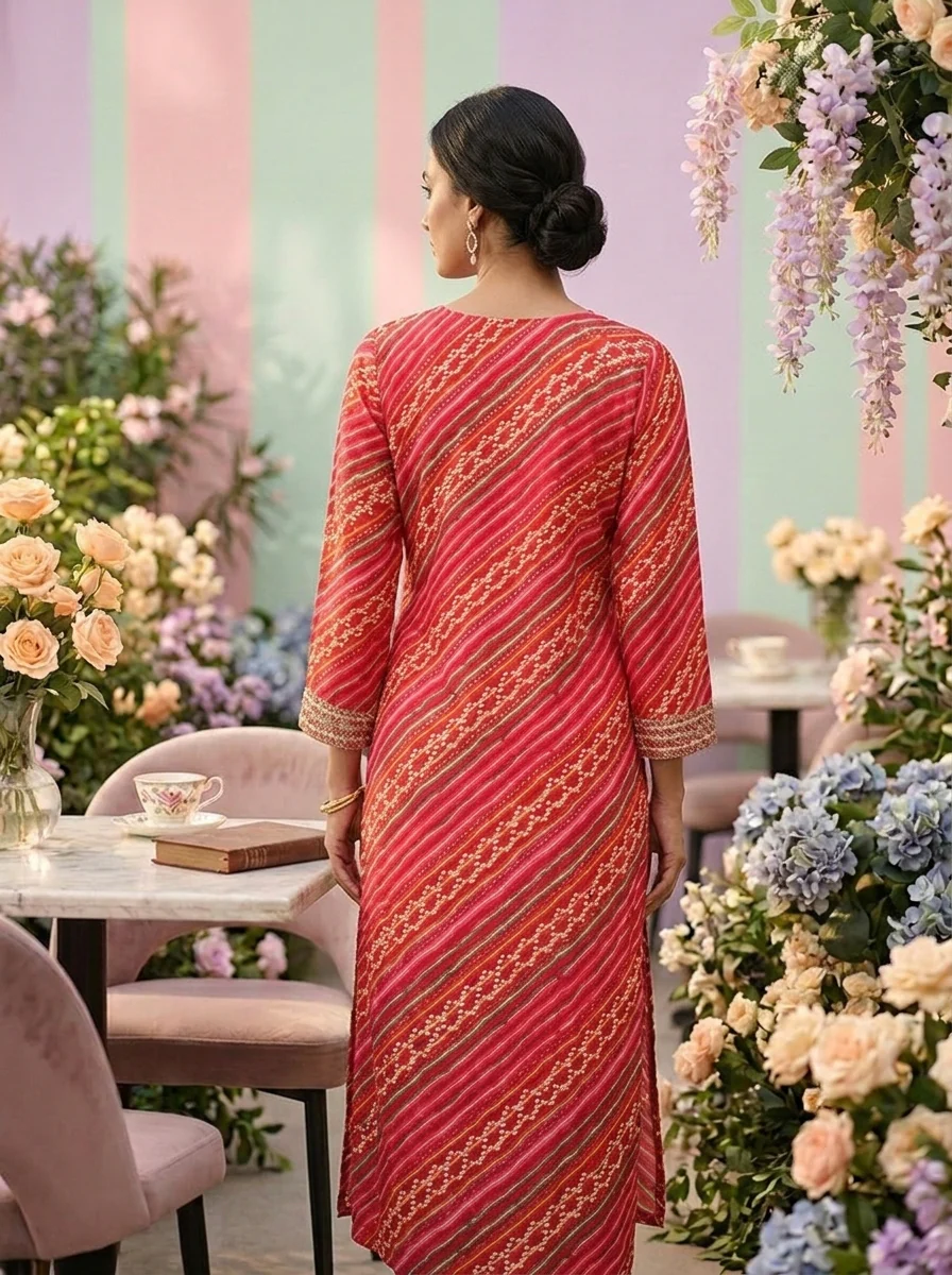 Rani Pink Rayon Printed Kurta - Image 2