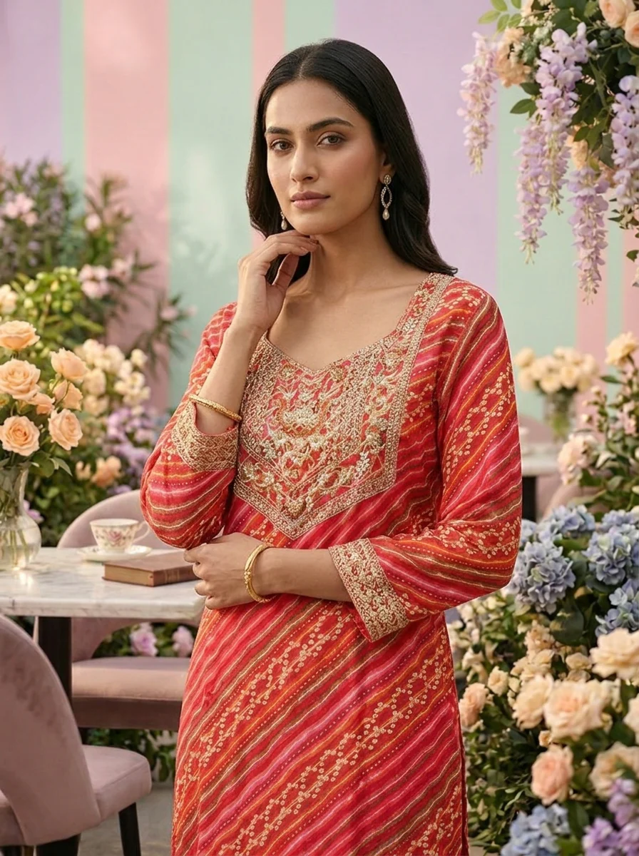 Rani Pink Rayon Printed Kurta - Image 4