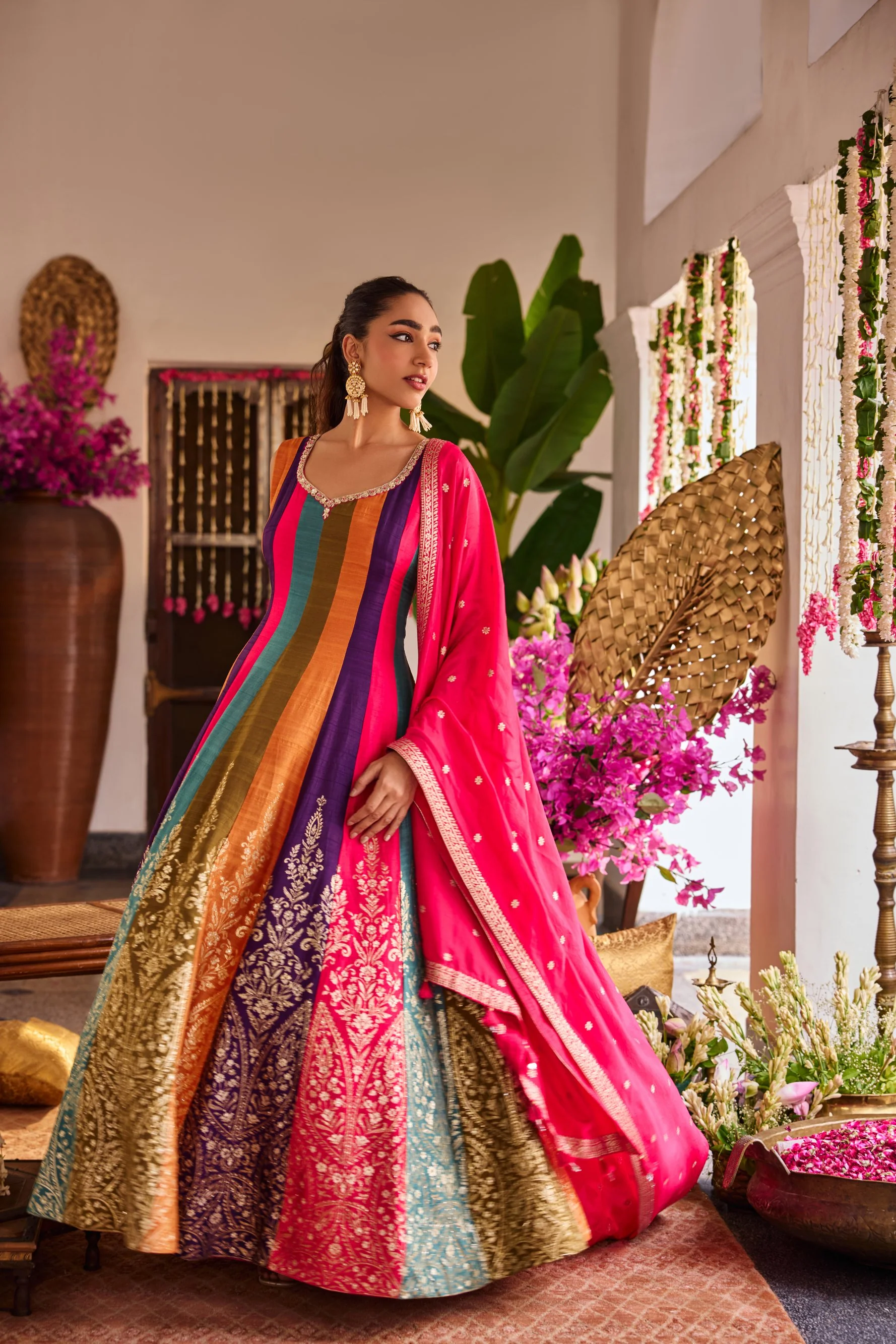 Multi Color Silk Anarkali Three Piece Set