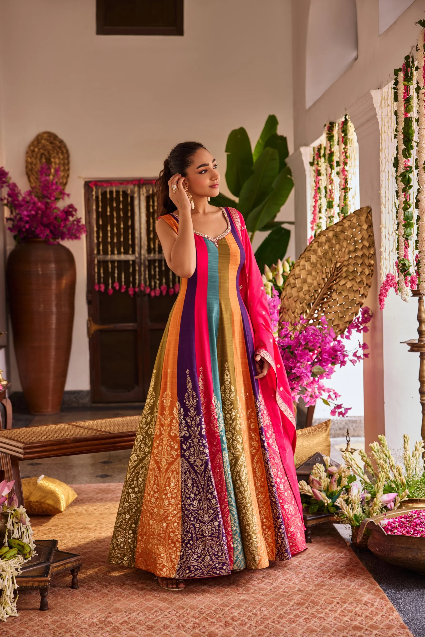 Multi Color Silk Anarkali Three Piece Set - Image 4