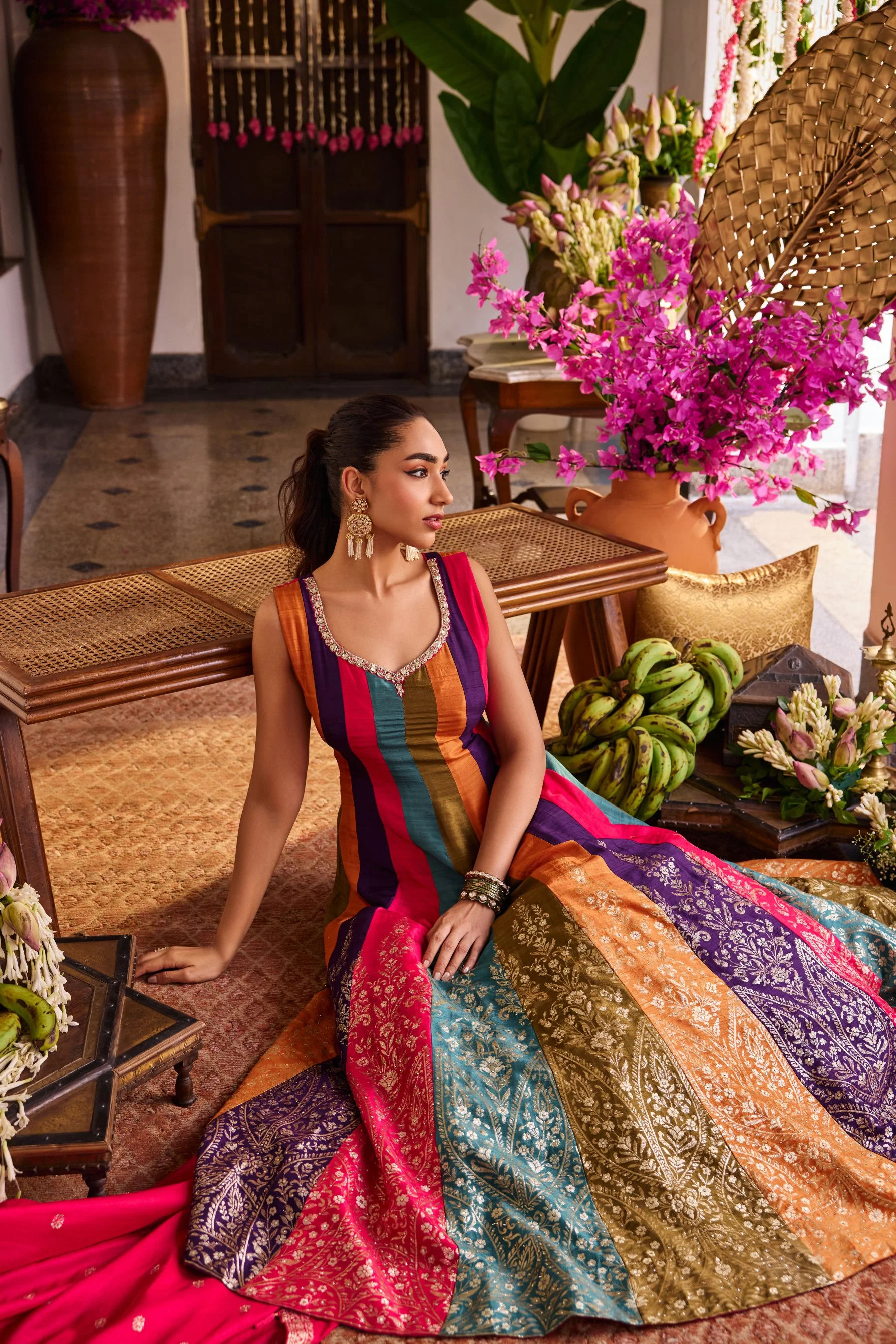 Multi Color Silk Anarkali Three Piece Set - Image 5
